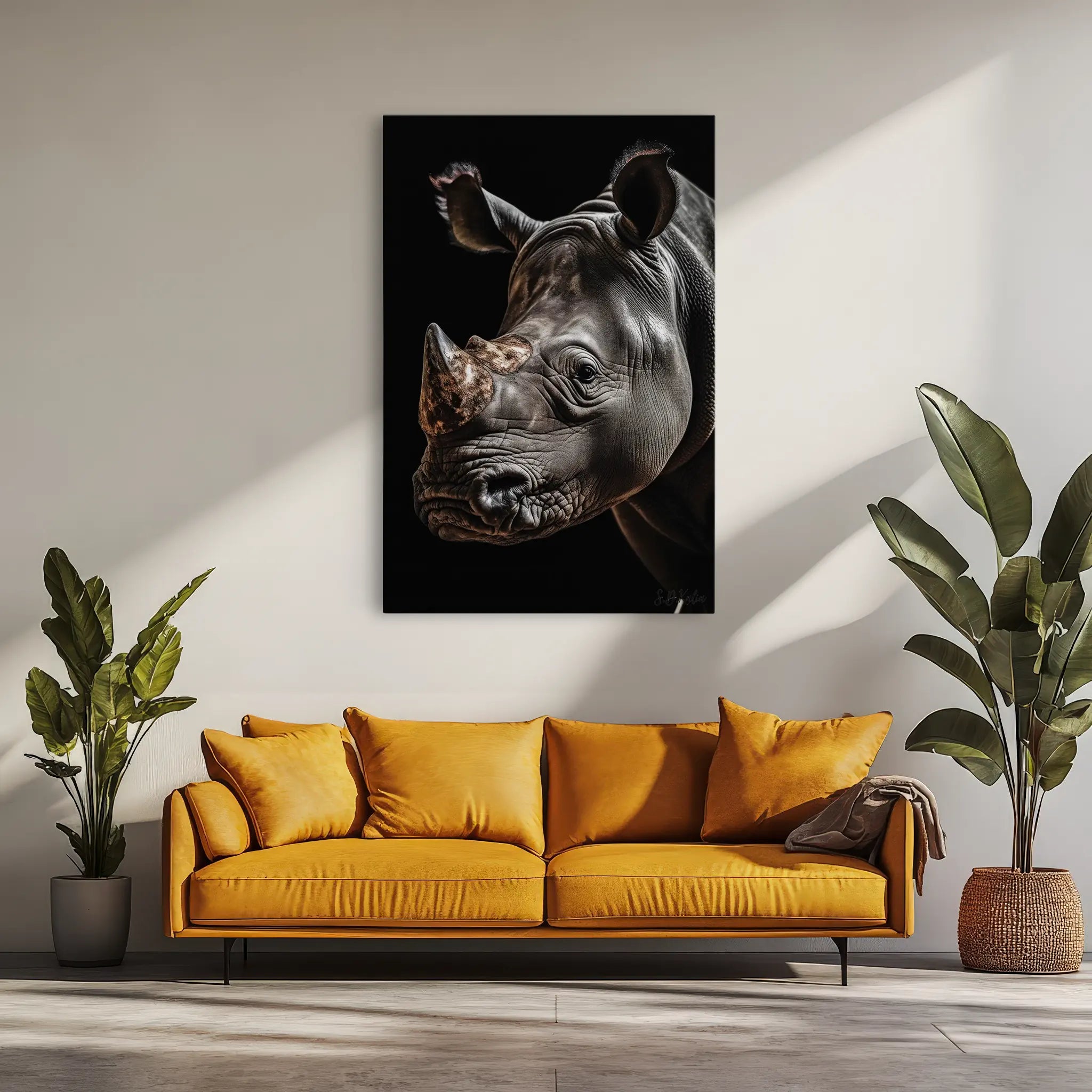 Cinematic Rhino Portrait Warm Highlights Giclée Print 231011 Visual Wall Art AR2:3V Giclée Print