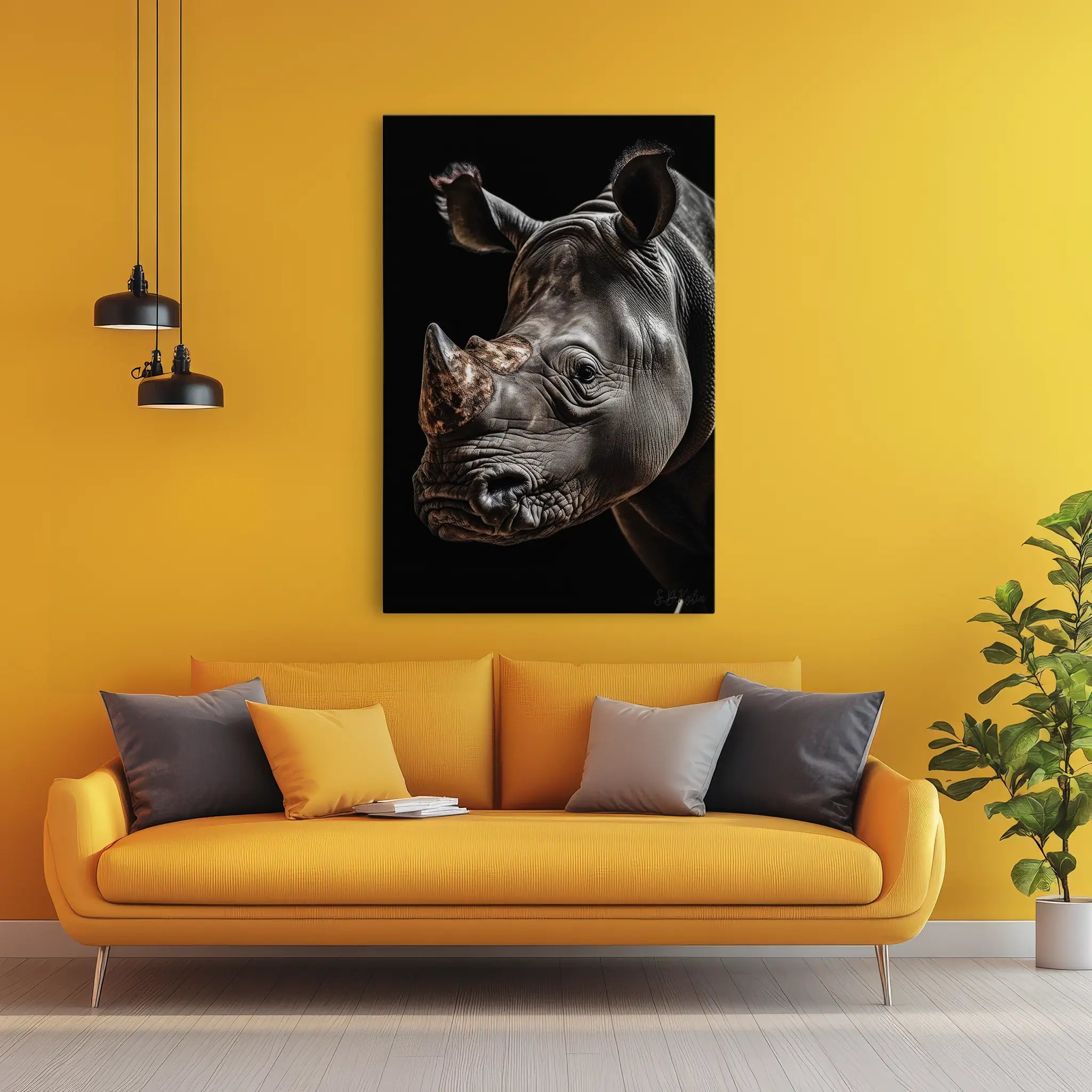 Cinematic Rhino Portrait Warm Highlights Giclée Print 231011 Visual Wall Art AR2:3V Giclée Print