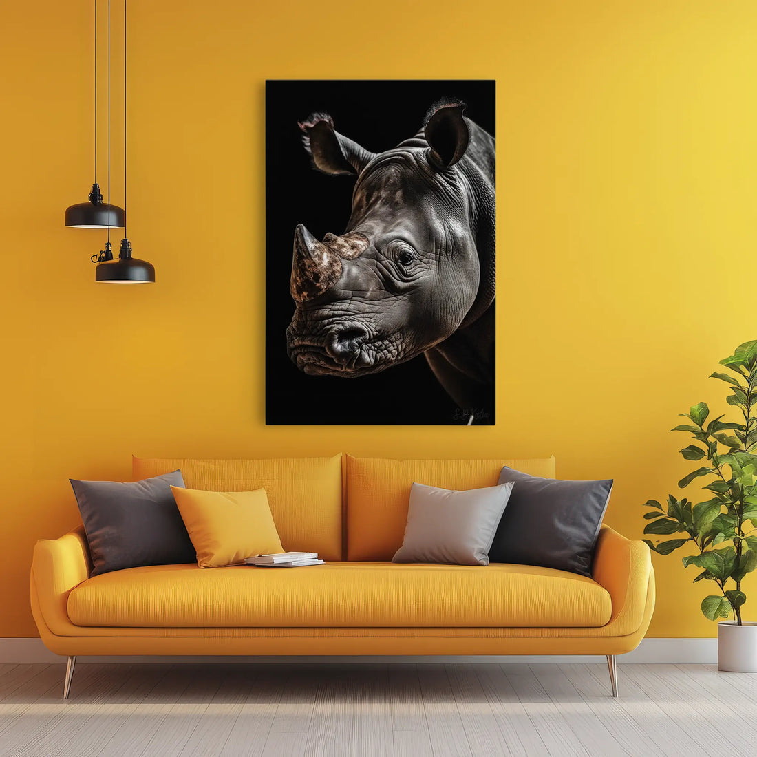 Cinematic Rhino Portrait Warm Highlights Giclée Print 231011 Visual Wall Art AR2:3V Giclée Print