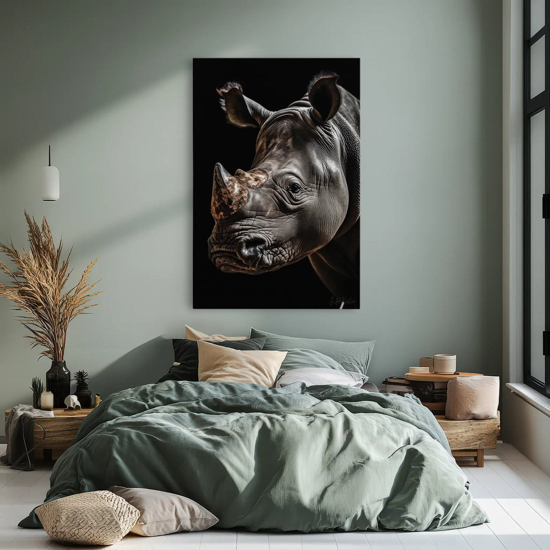 Cinematic Rhino Portrait Warm Highlights Giclée Print 231011 Visual Wall Art AR2:3V Giclée Print