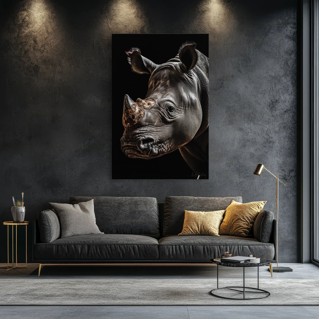 Cinematic Rhino Portrait Warm Highlights Giclée Print 231011 Visual Wall Art AR2:3V Giclée Print