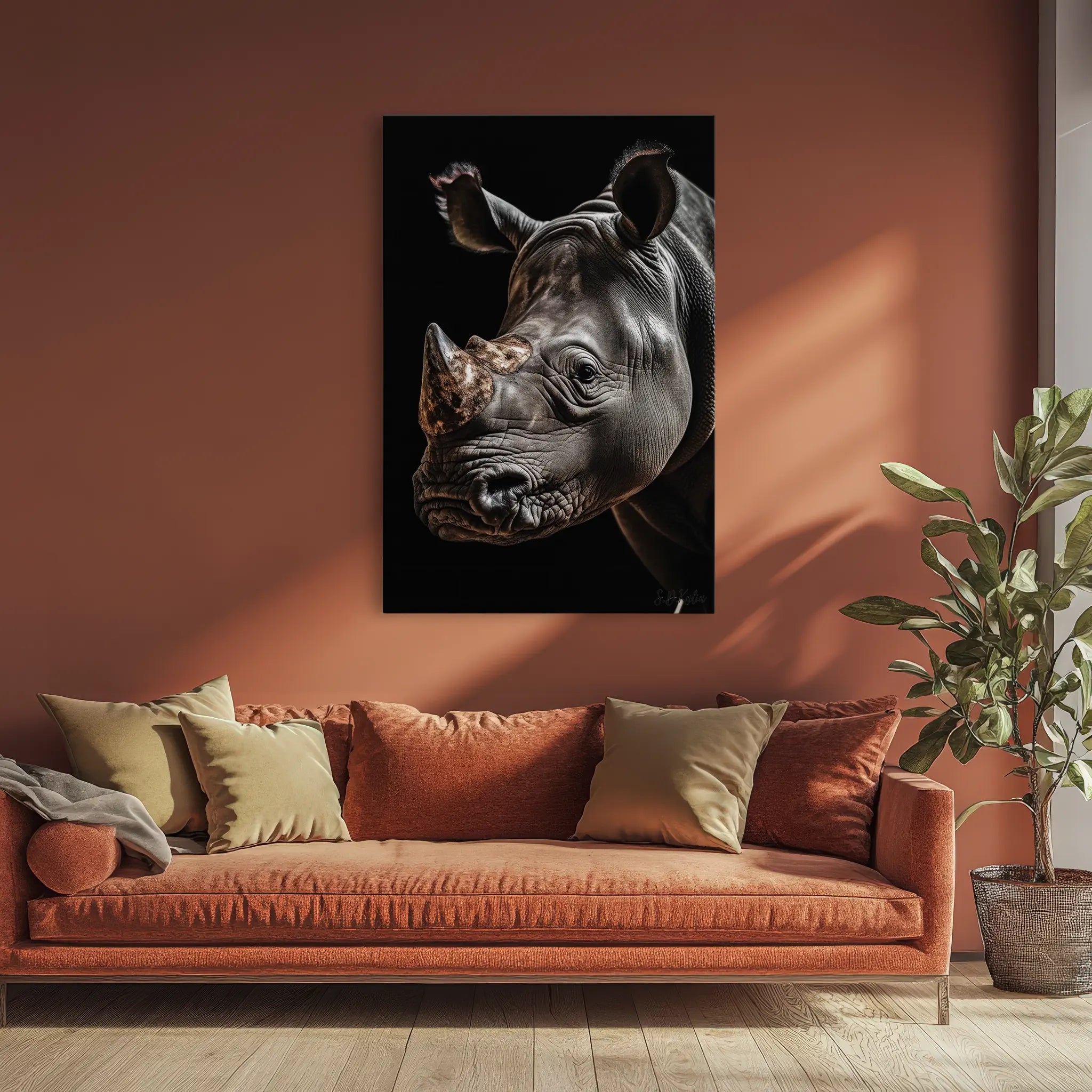 Cinematic Rhino Portrait Warm Highlights Giclée Print 231011 Visual Wall Art AR2:3V Giclée Print