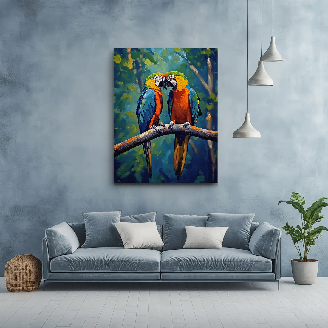 Colorful Macaws Perched On Branch Giclée Print 454007 Visual Wall Art AR3:4V-AR4:5V Giclée Print