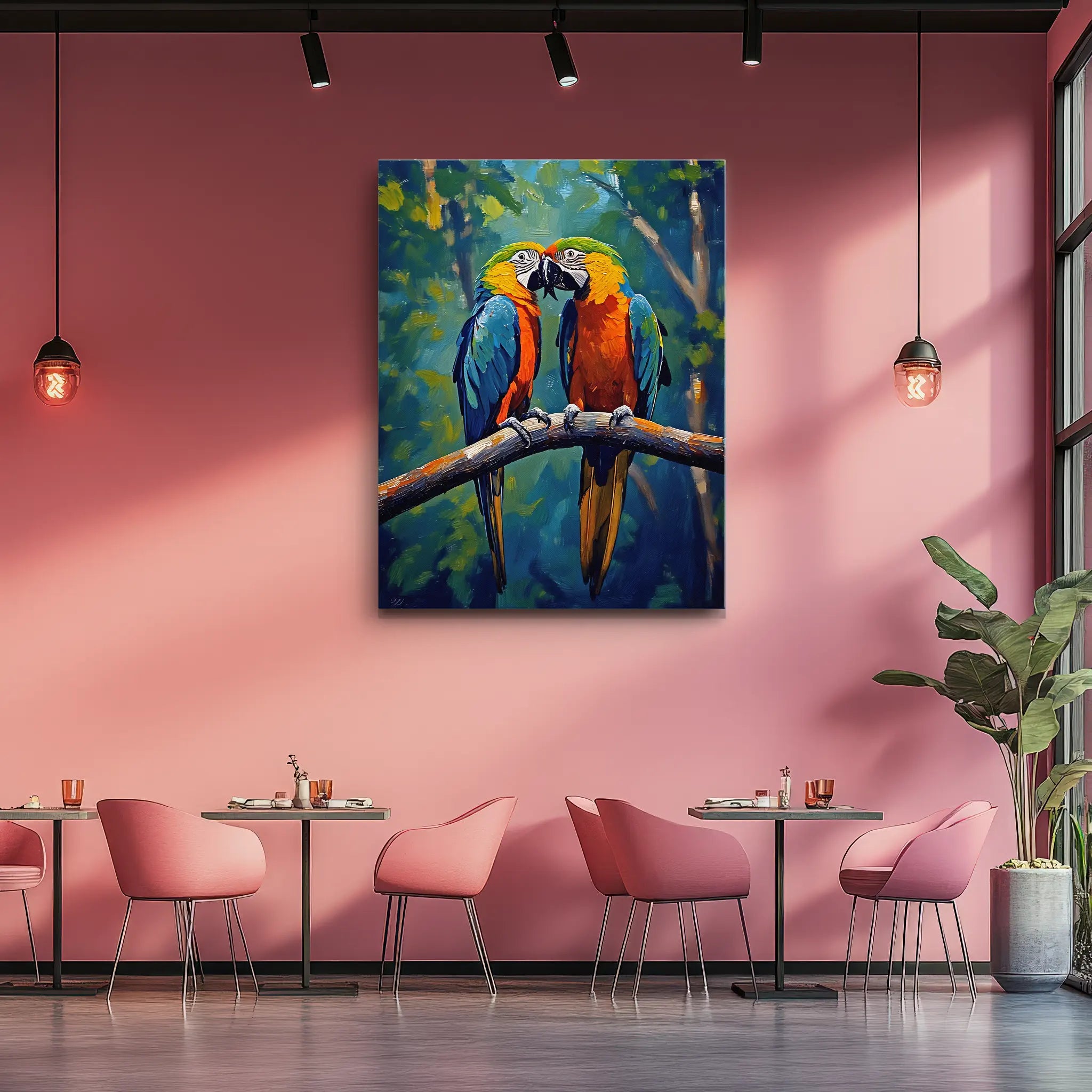 Colorful Macaws Perched On Branch Giclée Print 454007 Visual Wall Art AR3:4V-AR4:5V Giclée Print