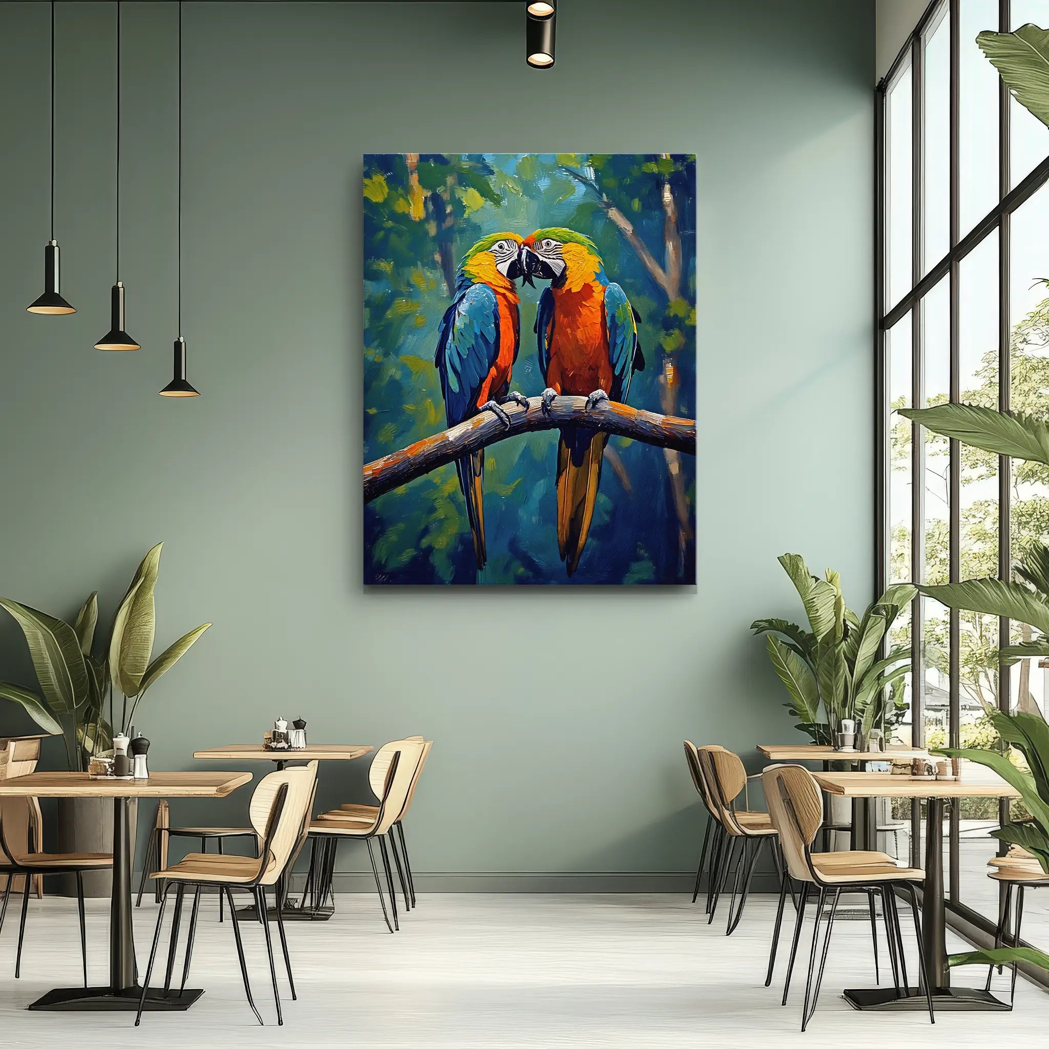 Colorful Macaws Perched On Branch Giclée Print 454007 Visual Wall Art AR3:4V-AR4:5V Giclée Print