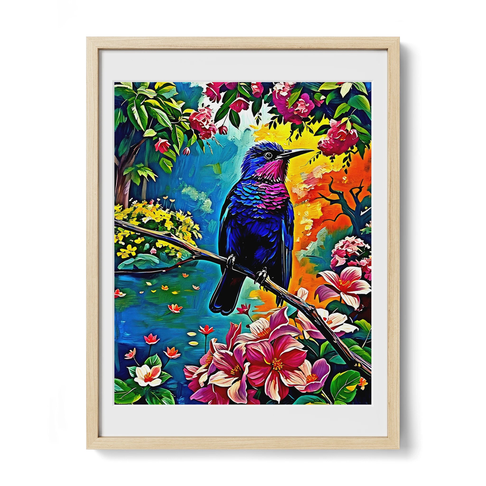 Colorful Violet Sabrewing-Framed Paper Print-452204 Natural Premium Oak Mats Visual Wall Art Framed Print