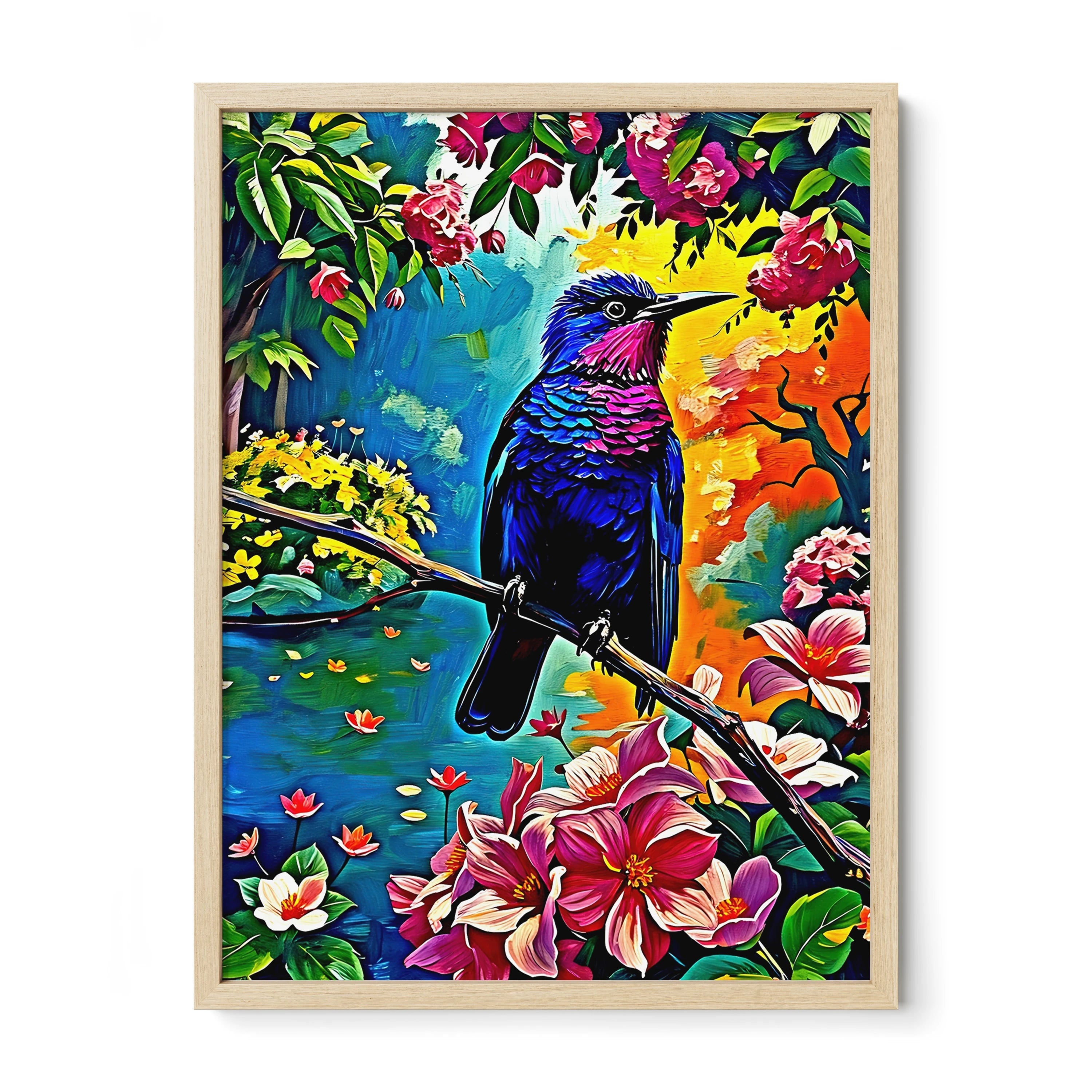 Colorful Violet Sabrewing-Framed Paper Print-452204 Natural Premium Oak No Mats Visual Wall Art Framed Print