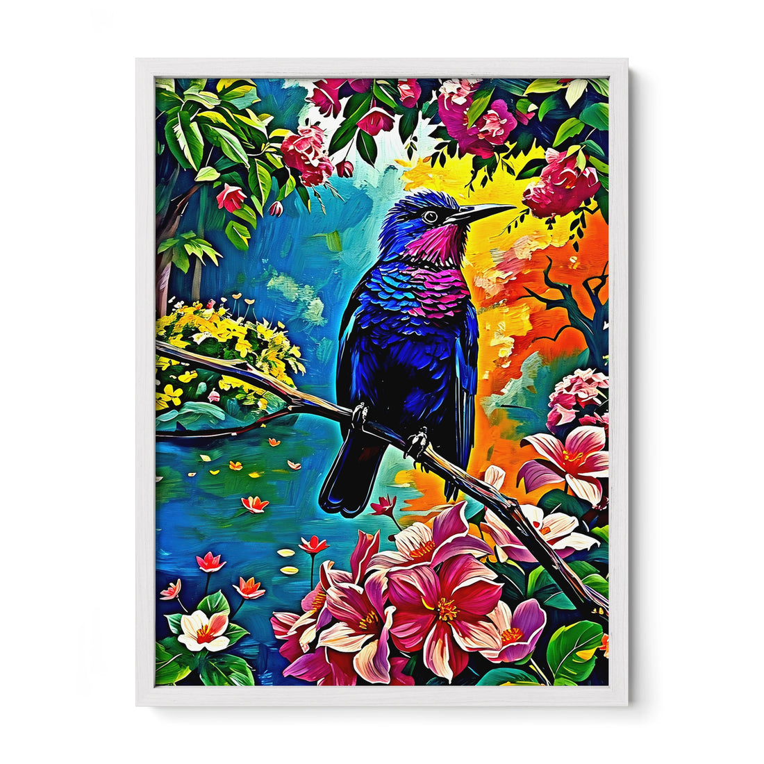 Colorful Violet Sabrewing-Framed Paper Print-452204 White Premium Oak No Mats Visual Wall Art Framed Print