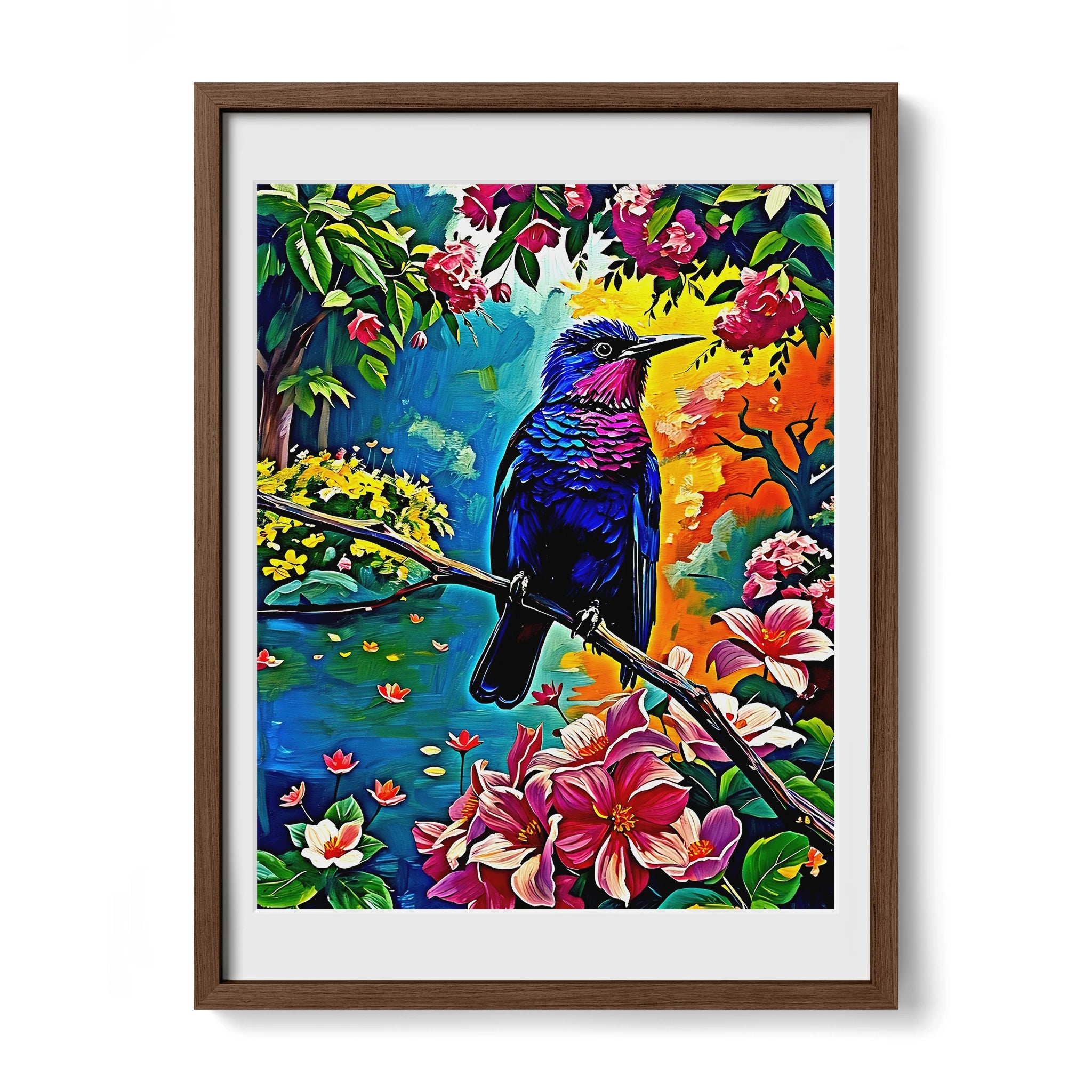 Colorful Violet Sabrewing-Framed Paper Print-452204 Walnut Premium Oak Mats Visual Wall Art Framed Print