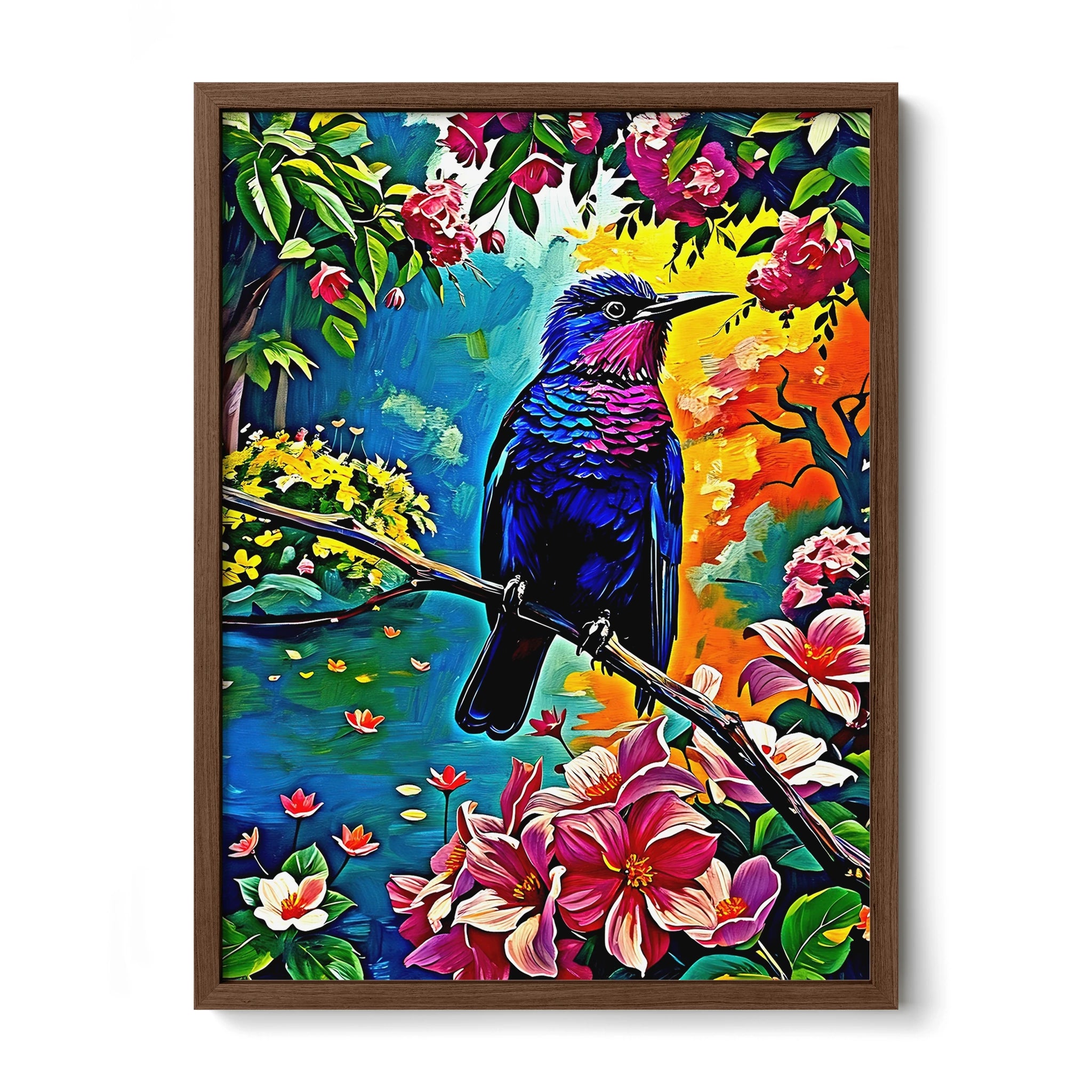 Colorful Violet Sabrewing-Framed Paper Print-452204 Walnut Premium Oak No Mats Visual Wall Art Framed Print