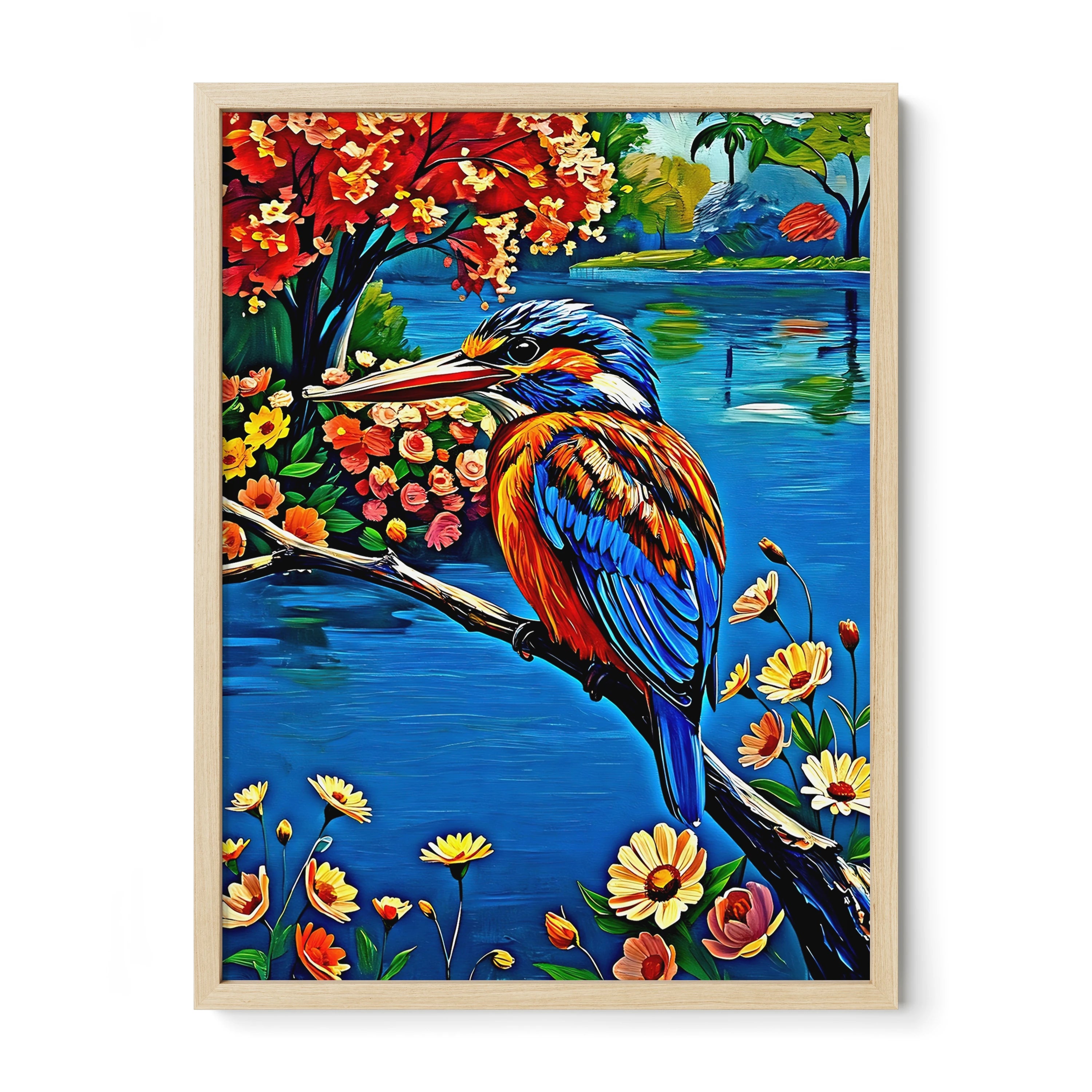 Common Kingfisher Alcedo Atthis-Framed Paper Print-452217 Natural Premium Oak No Mats Visual Wall Art Framed Print