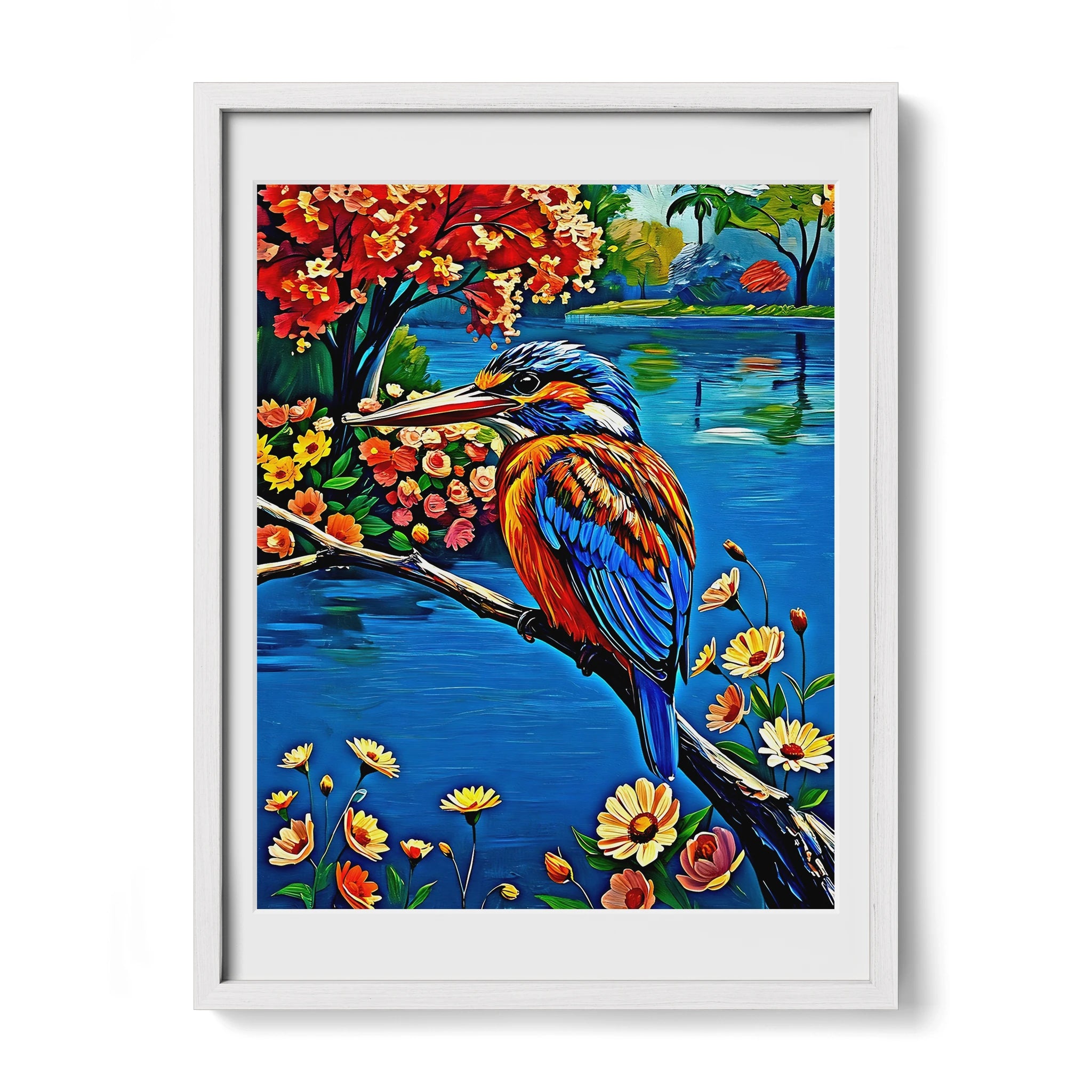 Common Kingfisher Alcedo Atthis-Framed Paper Print-452217 White Premium Oak Mats Visual Wall Art Framed Print