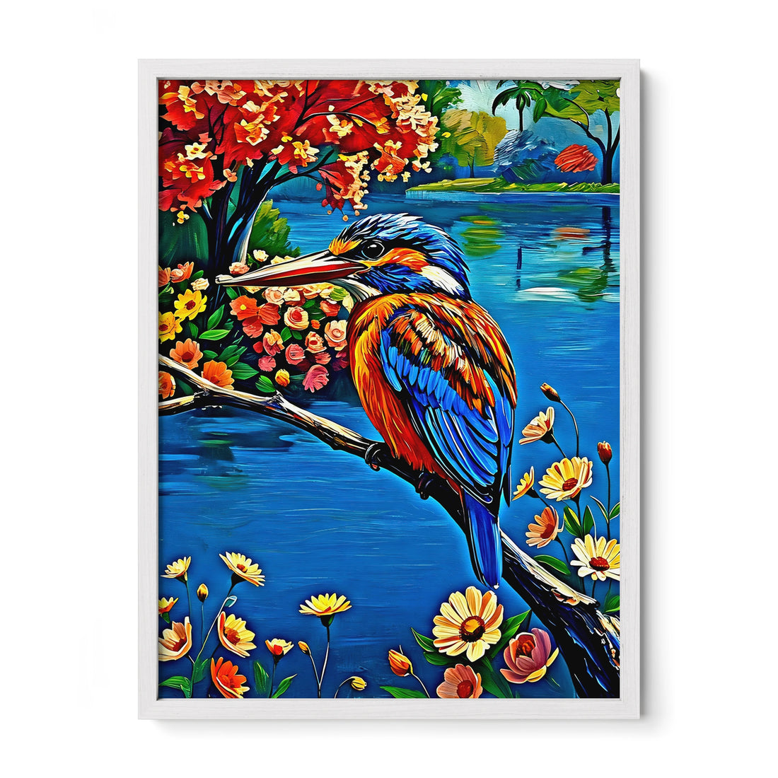 Common Kingfisher Alcedo Atthis-Framed Paper Print-452217 White Premium Oak No Mats Visual Wall Art Framed Print