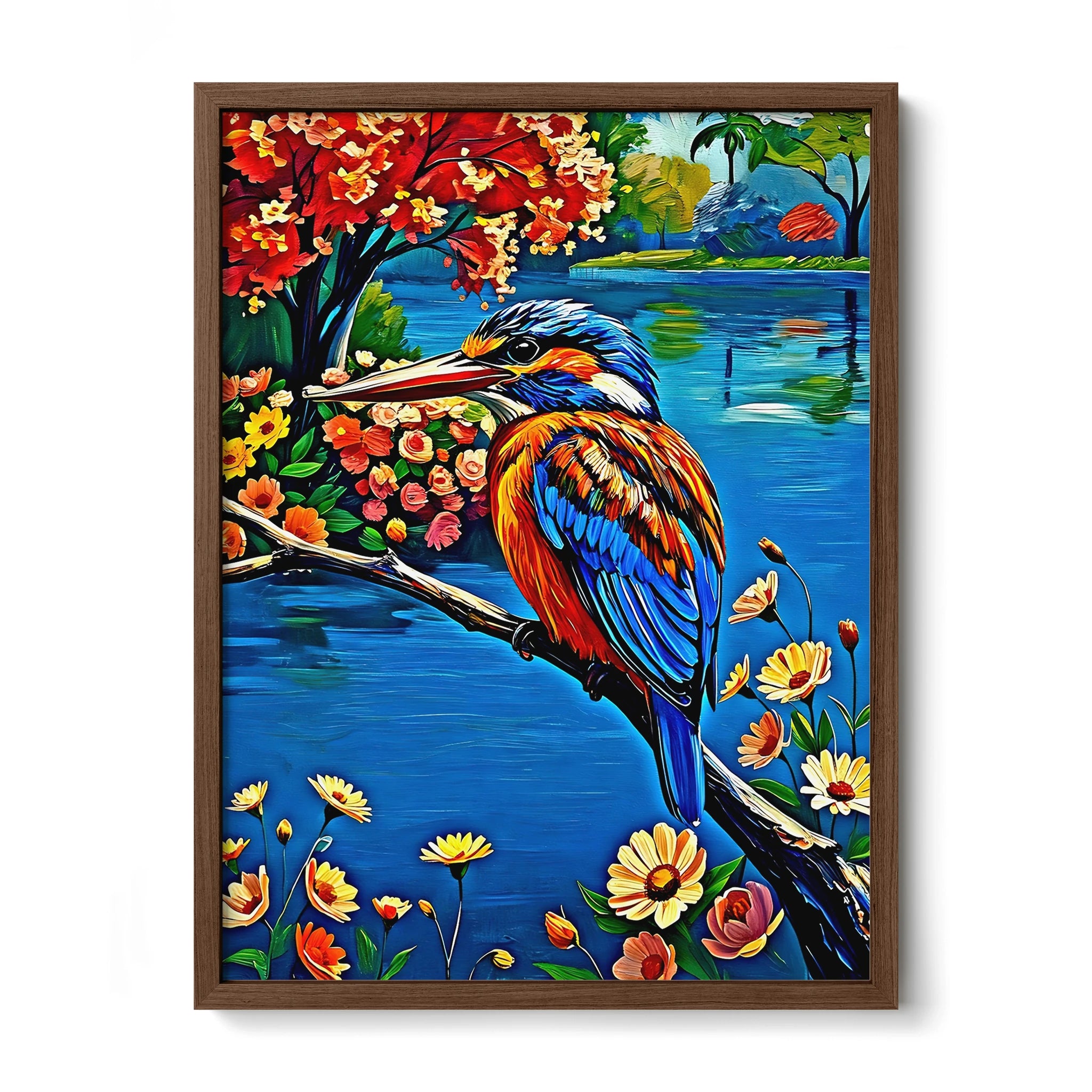 Common Kingfisher Alcedo Atthis-Framed Paper Print-452217 Walnut Premium Oak No Mats Visual Wall Art Framed Print