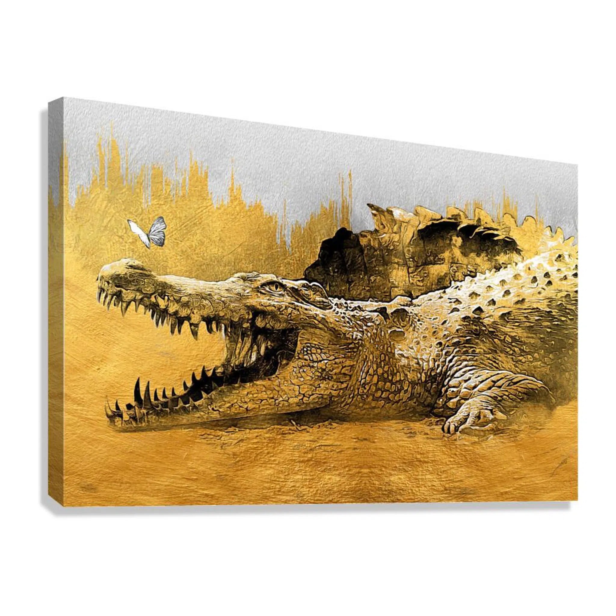 Crocodile Gold Giclée Print 32905 Giclée Stretched Canvas Print Visual Wall Art