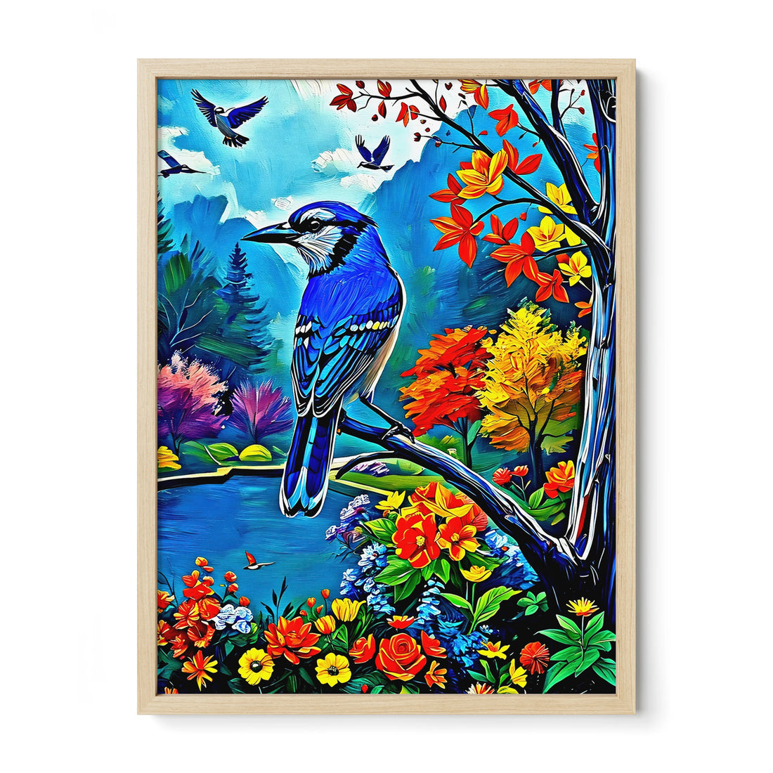 Cyanocitta Cristata-Blue Jay-Framed Paper Print-452253 Natural Premium Oak No Mats Visual Wall Art Framed Print