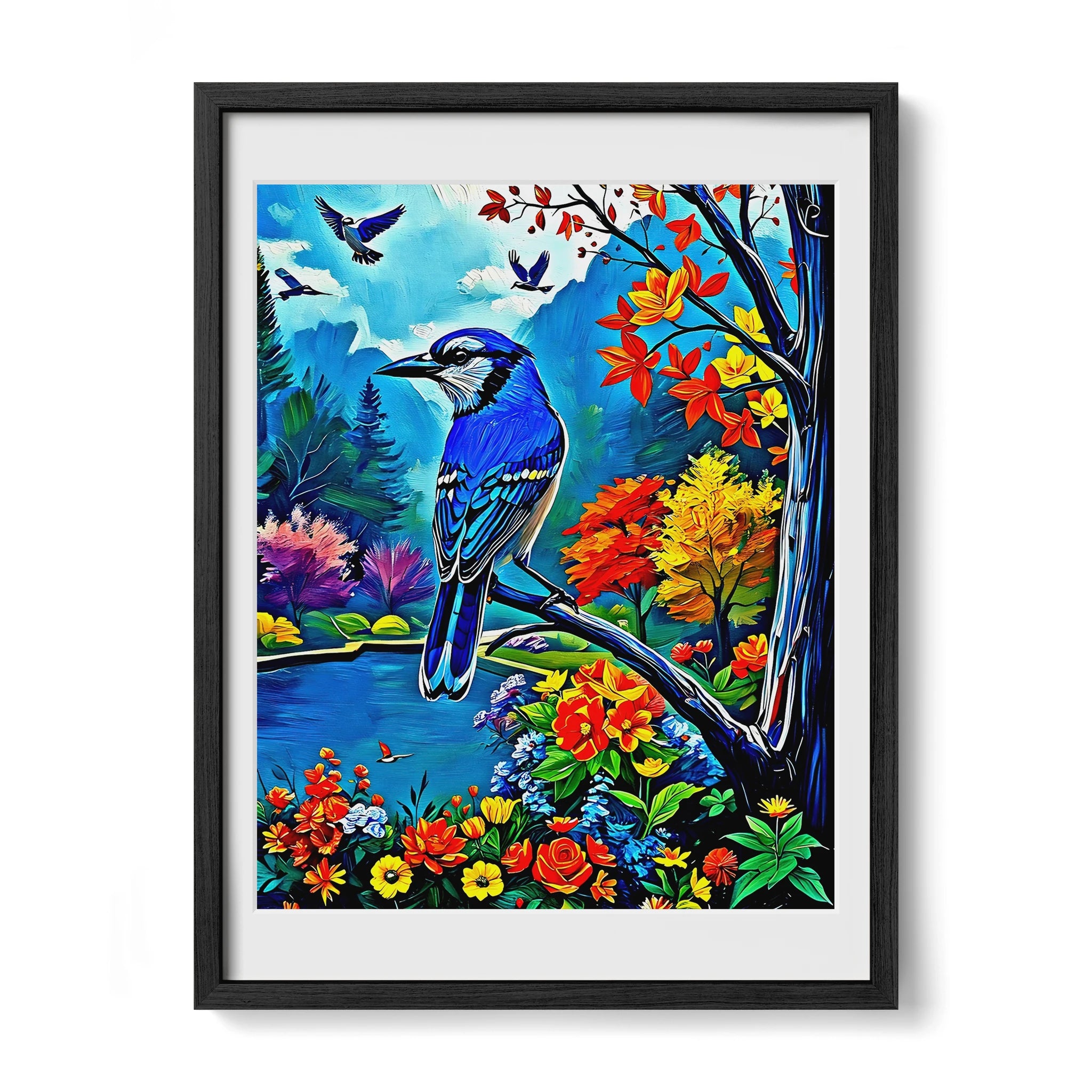 Cyanocitta Cristata-Blue Jay-Framed Paper Print-452253 Black Premium Oak Mats Visual Wall Art Framed Print