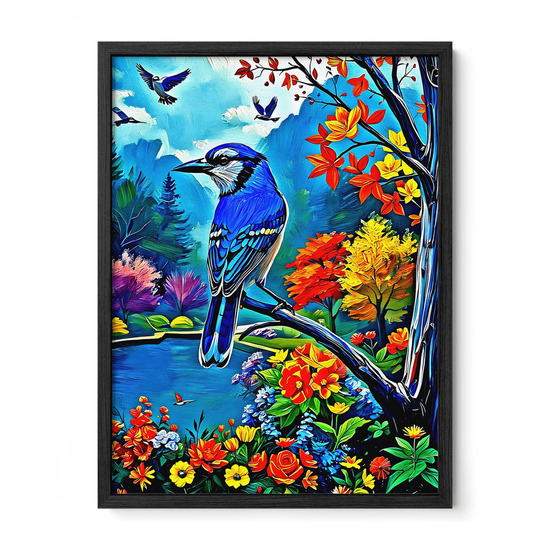 Cyanocitta Cristata-Blue Jay-Framed Paper Print-452253 Black Premium Oak No Mats Visual Wall Art Framed Print
