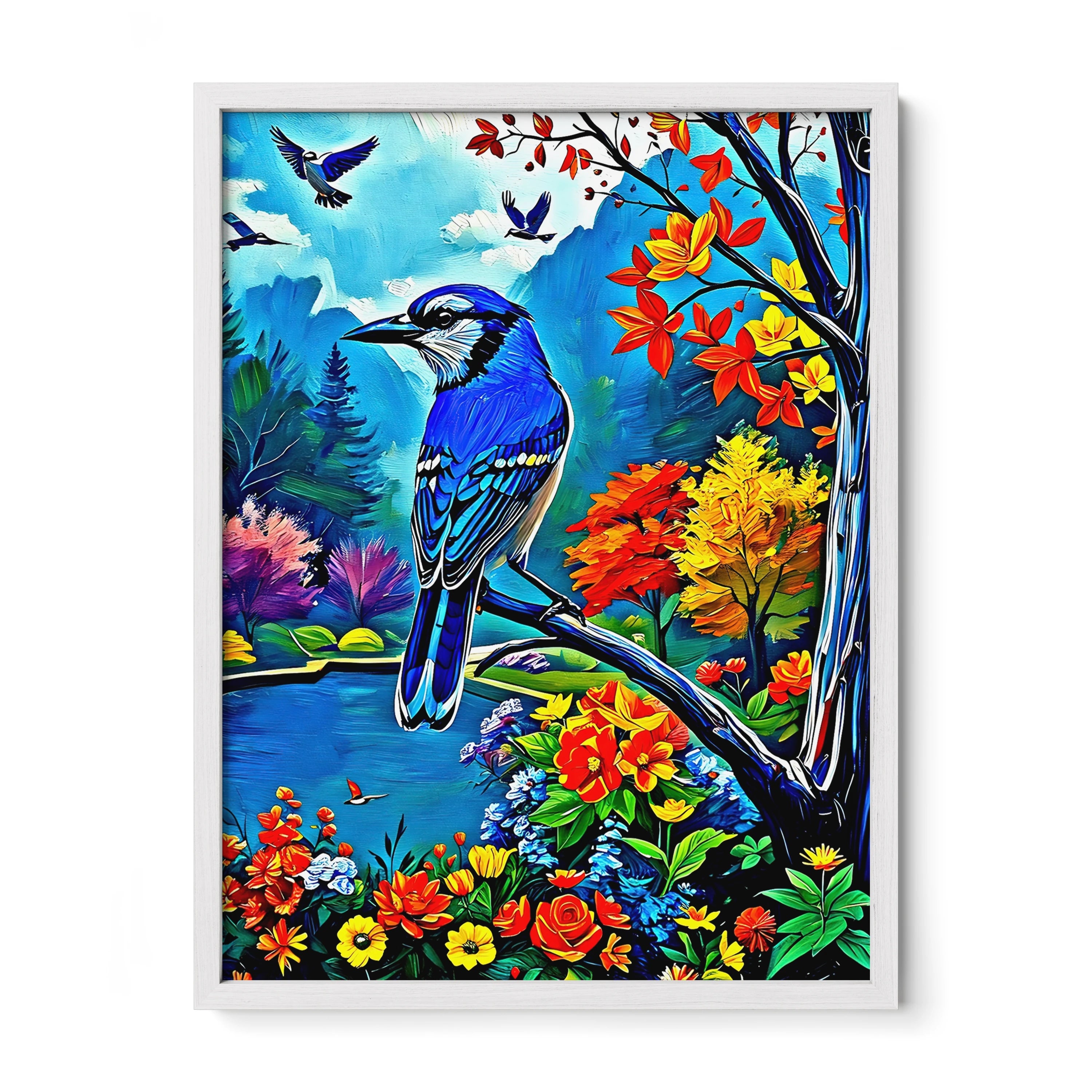 Cyanocitta Cristata-Blue Jay-Framed Paper Print-452253 White Premium Oak No Mats Visual Wall Art Framed Print