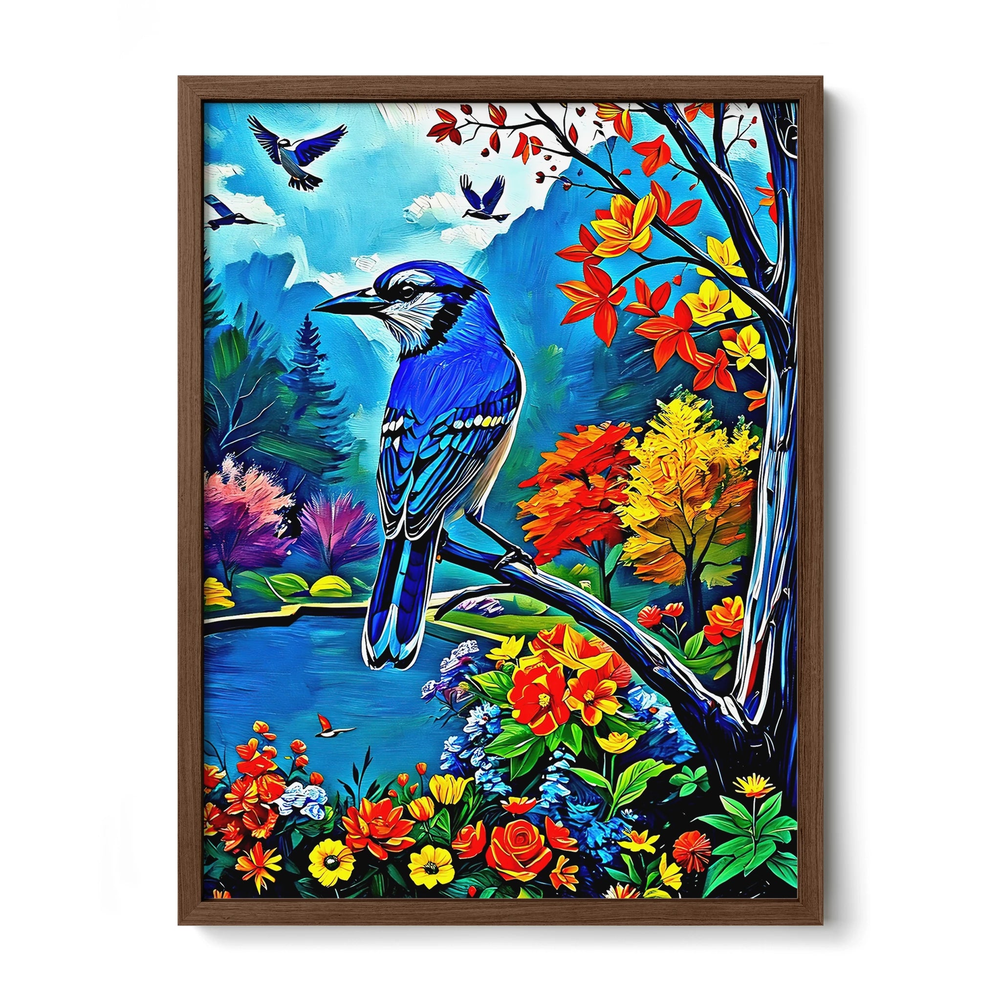 Cyanocitta Cristata-Blue Jay-Framed Paper Print-452253 Walnut Premium Oak No Mats Visual Wall Art Framed Print
