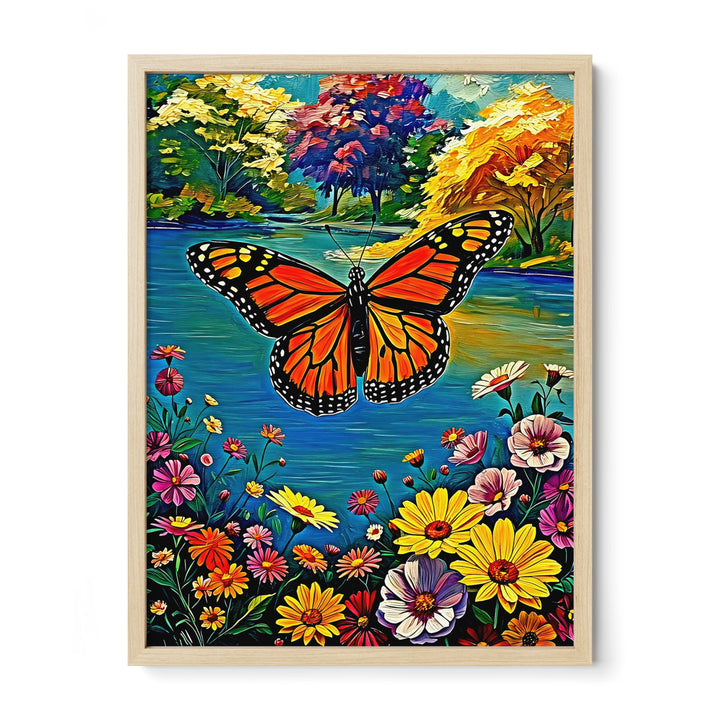 Danaus Plexippus Monarch Butterfly-Framed Paper Print-452254 Natural Premium Oak No Mats Visual Wall Art Framed Print