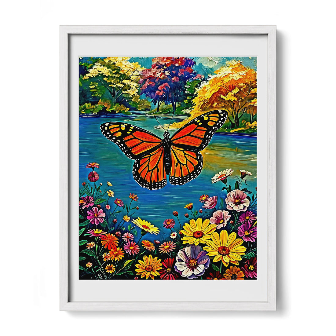 Danaus Plexippus Monarch Butterfly-Framed Paper Print-452254 White Premium Oak Mats Visual Wall Art Framed Print