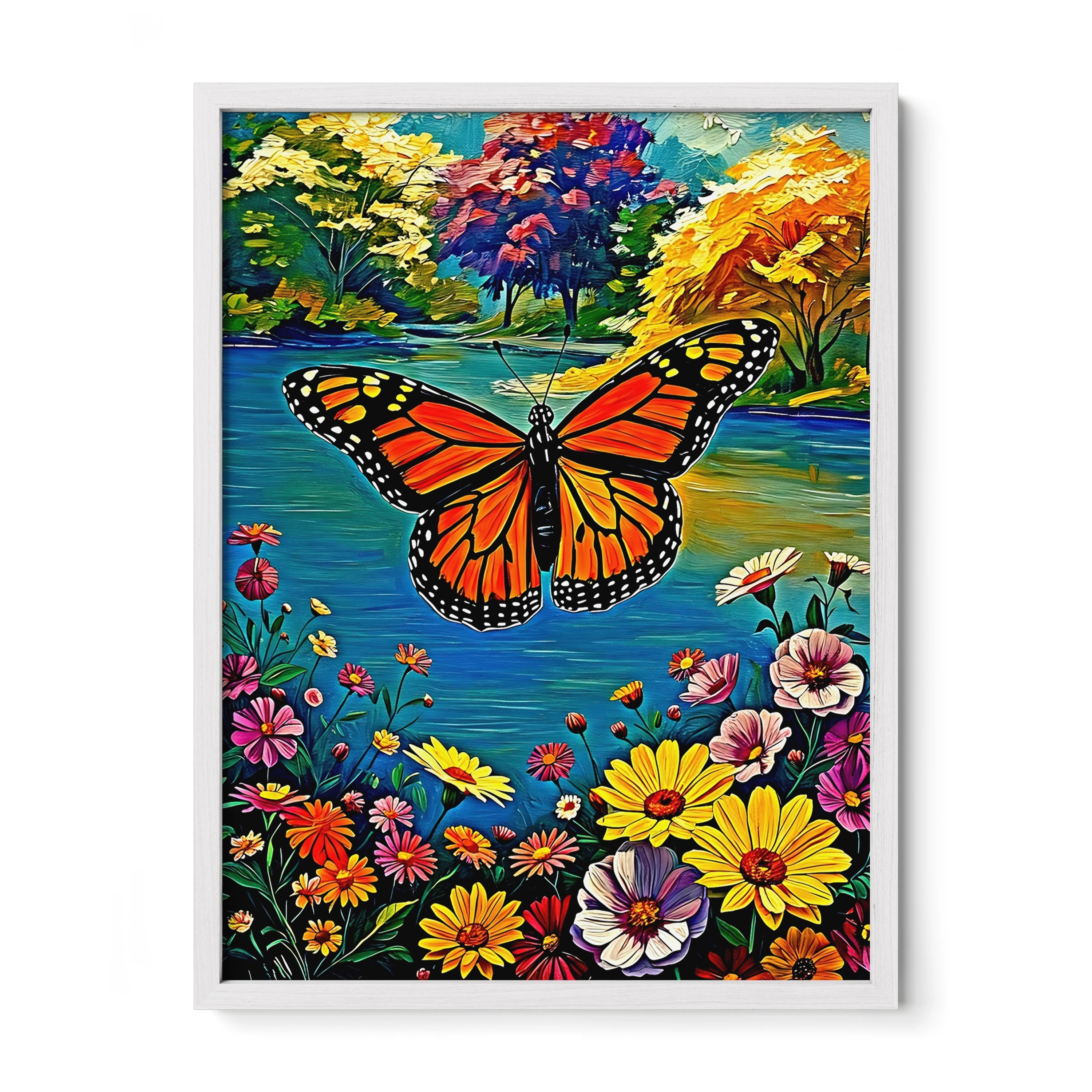 Danaus Plexippus Monarch Butterfly-Framed Paper Print-452254 White Premium Oak No Mats Visual Wall Art Framed Print