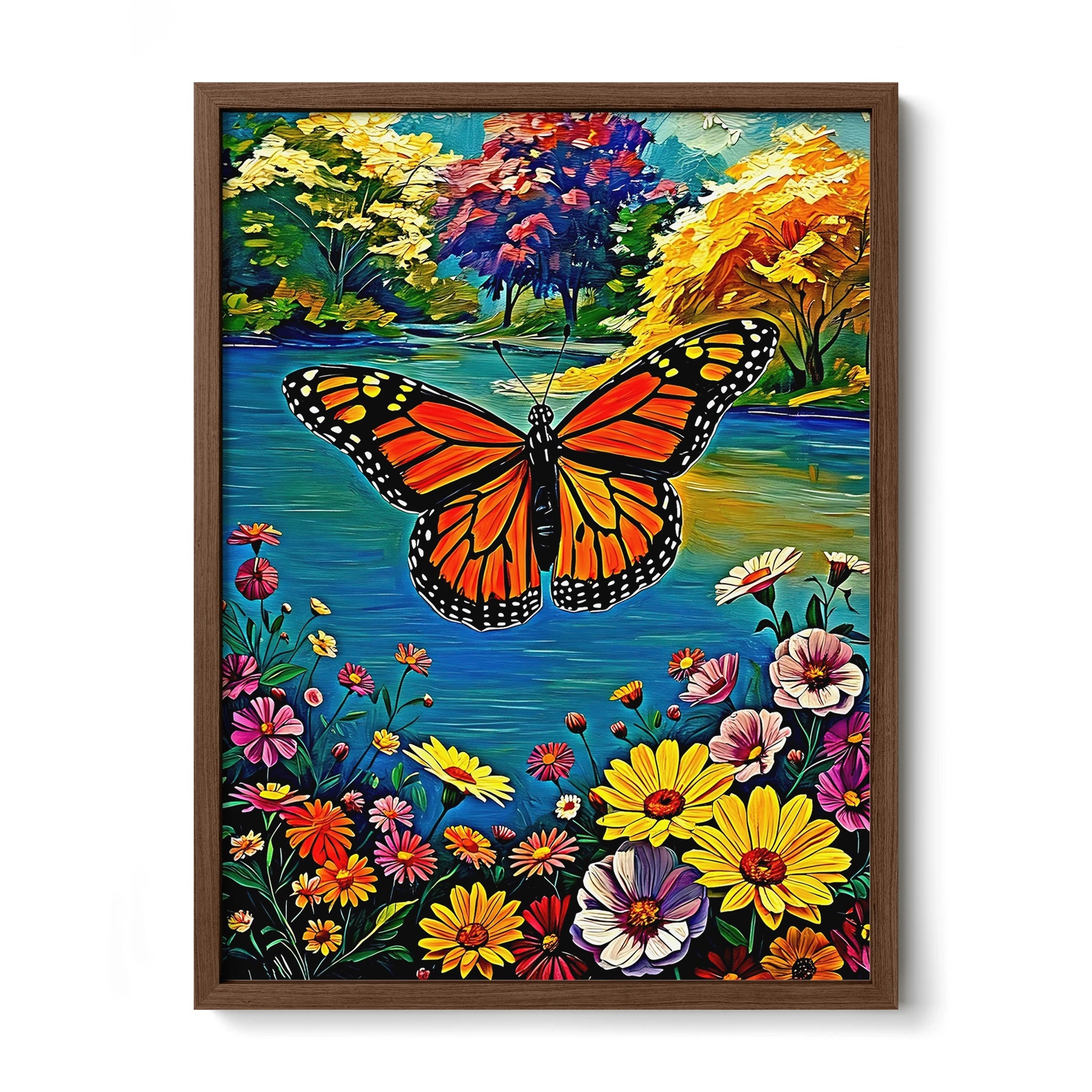 Danaus Plexippus Monarch Butterfly-Framed Paper Print-452254 Walnut Premium Oak No Mats Visual Wall Art Framed Print