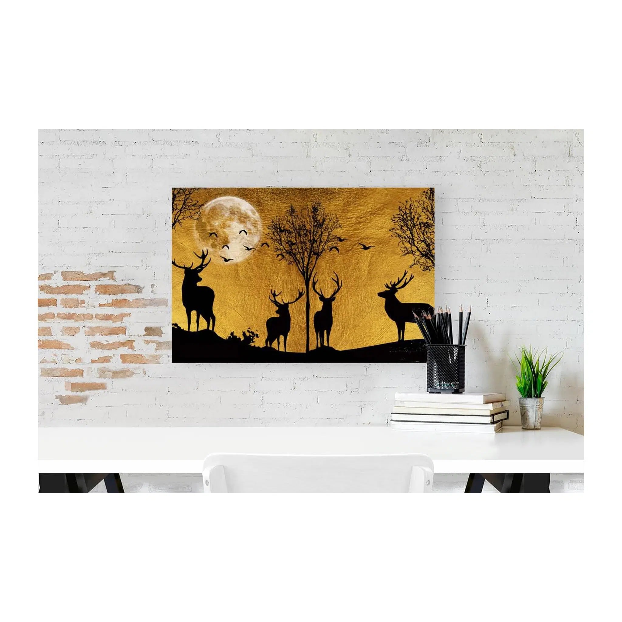 Deers Moonlight Gold Giclée Print 32919 Visual Wall Art