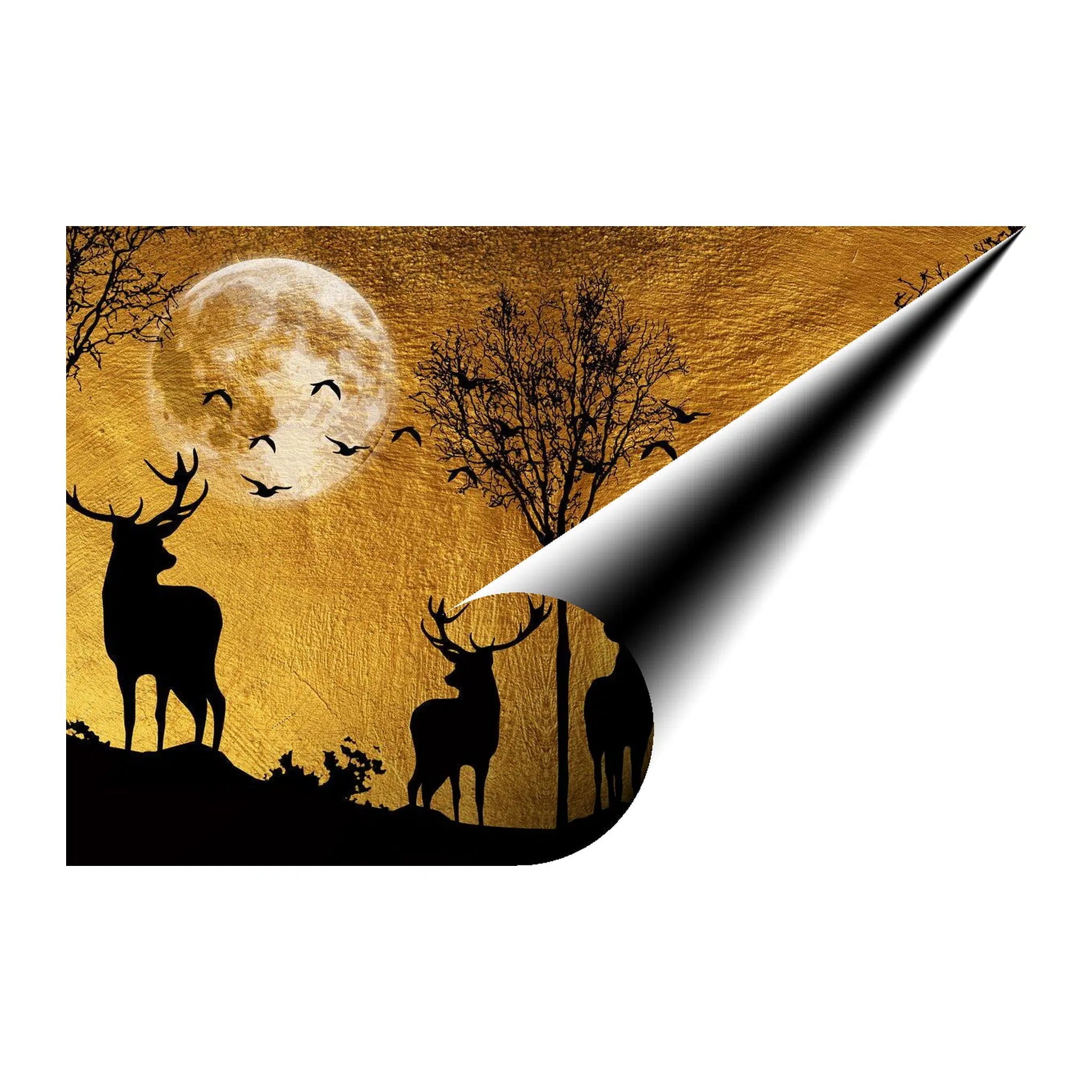 Deers Moonlight Gold Giclée Print 32919 Giclée Fine Art Matte Paper Print Visual Wall Art