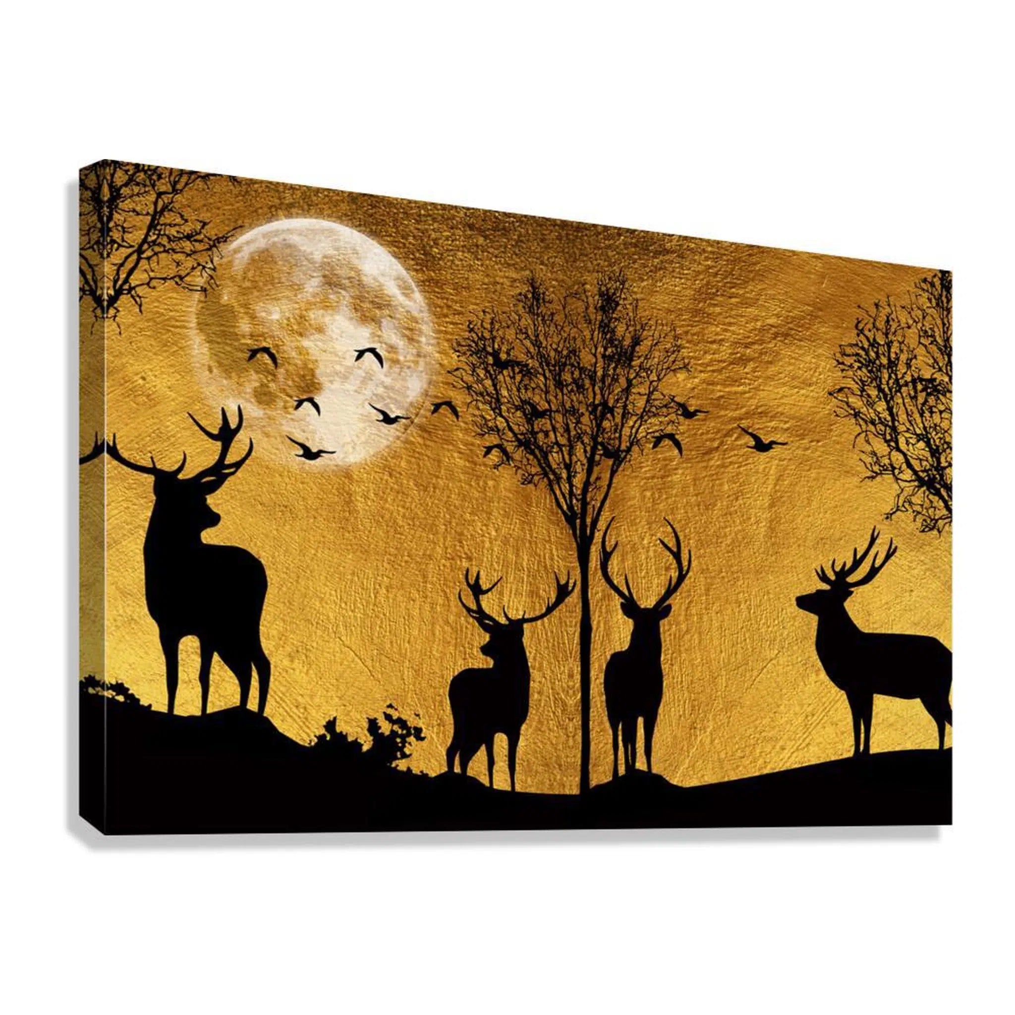 Deers Moonlight Gold Giclée Print 32919 Giclée Stretched Canvas Print Visual Wall Art