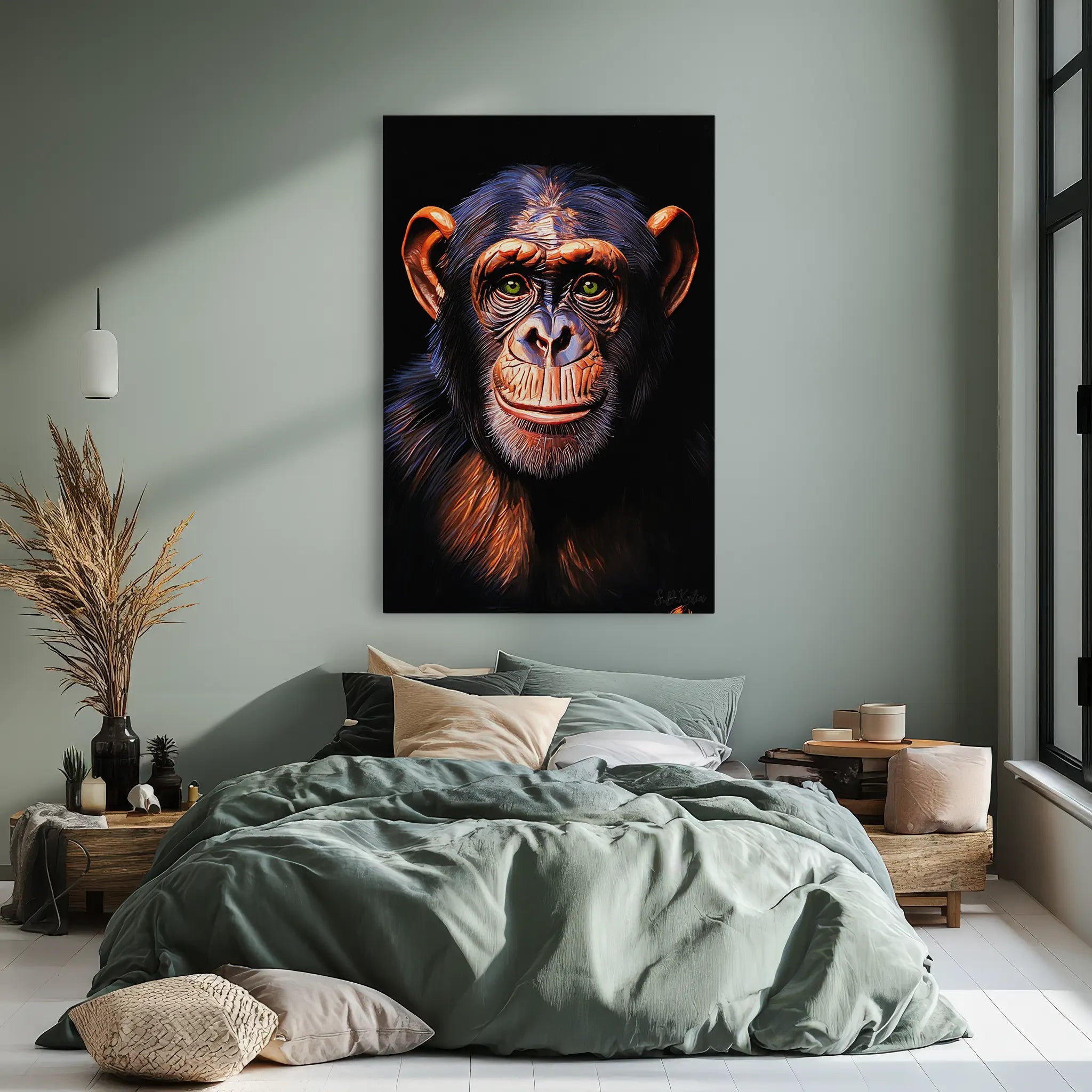 Emerald-Eyed Chimpanzee Portrait Giclée Print 231013 Visual Wall Art AR2:3V Giclée Print
