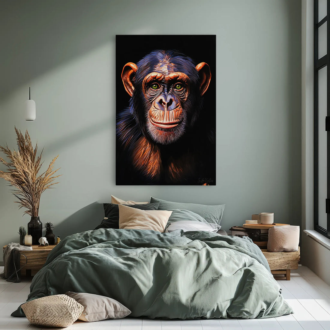 Emerald-Eyed Chimpanzee Portrait Giclée Print 231013 Visual Wall Art AR2:3V Giclée Print