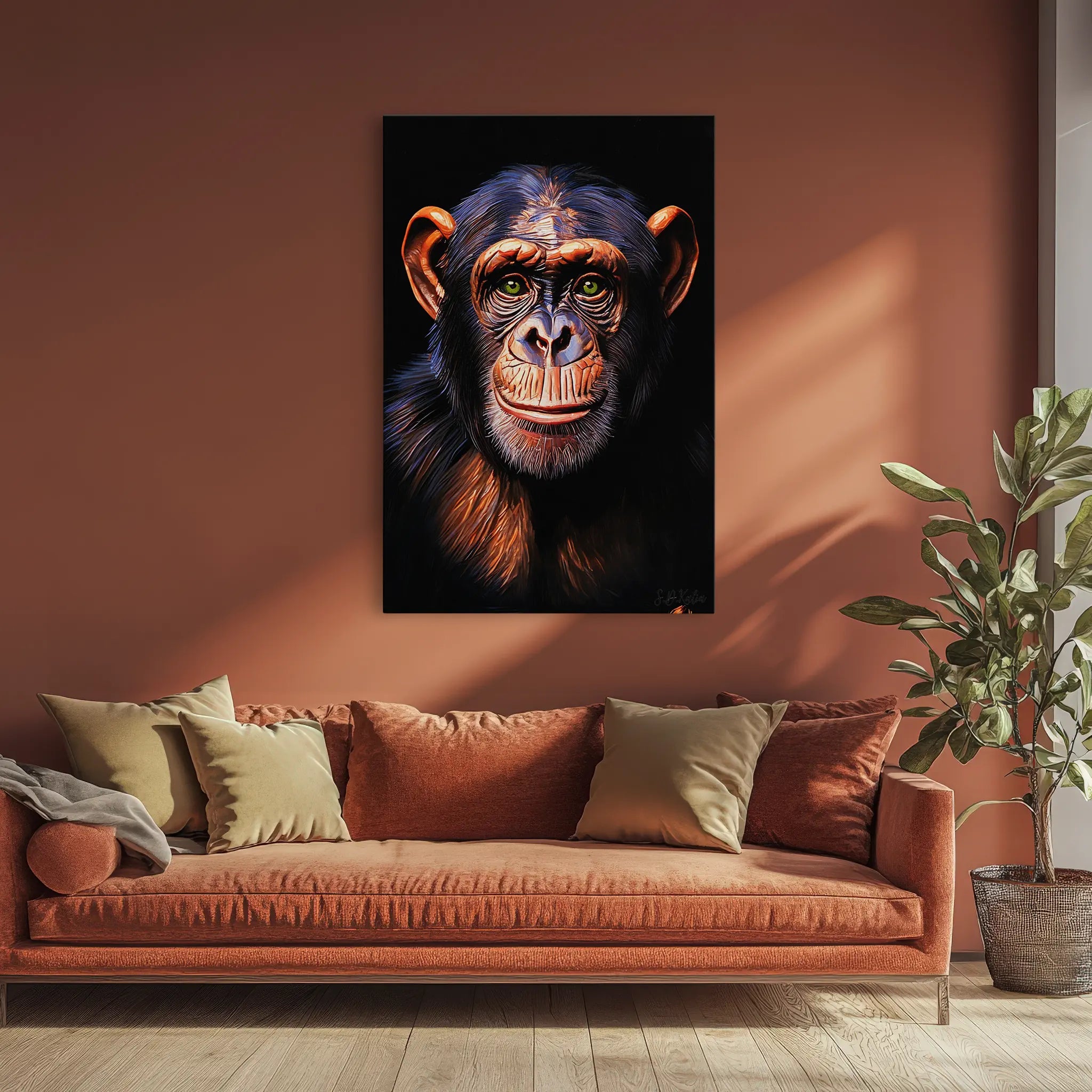 Emerald-Eyed Chimpanzee Portrait Giclée Print 231013 Visual Wall Art AR2:3V Giclée Print