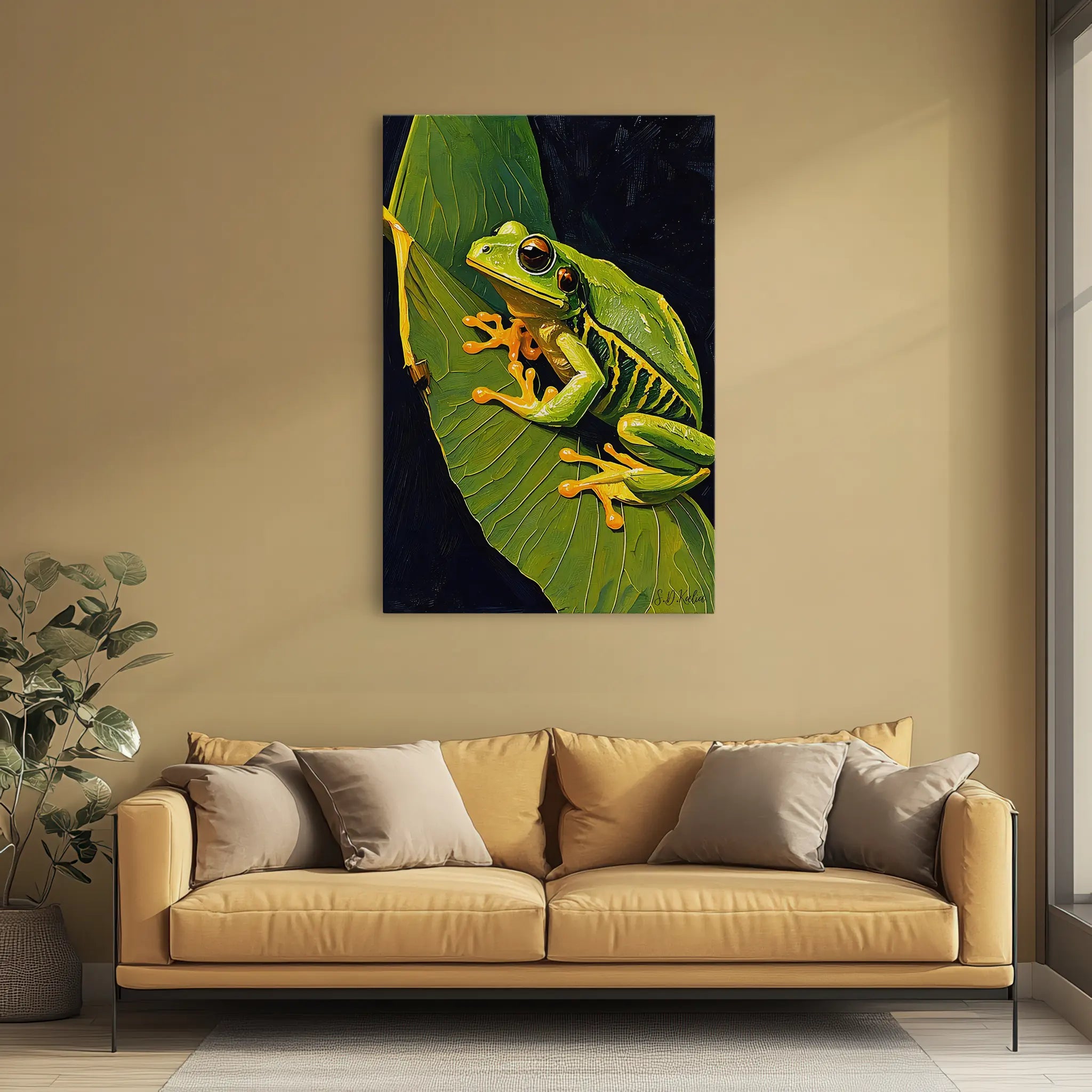 Emerald Sentinel Tree Frog on a Leaf Giclée Print 231075.png Visual Wall Art AR2:3V Giclée Print