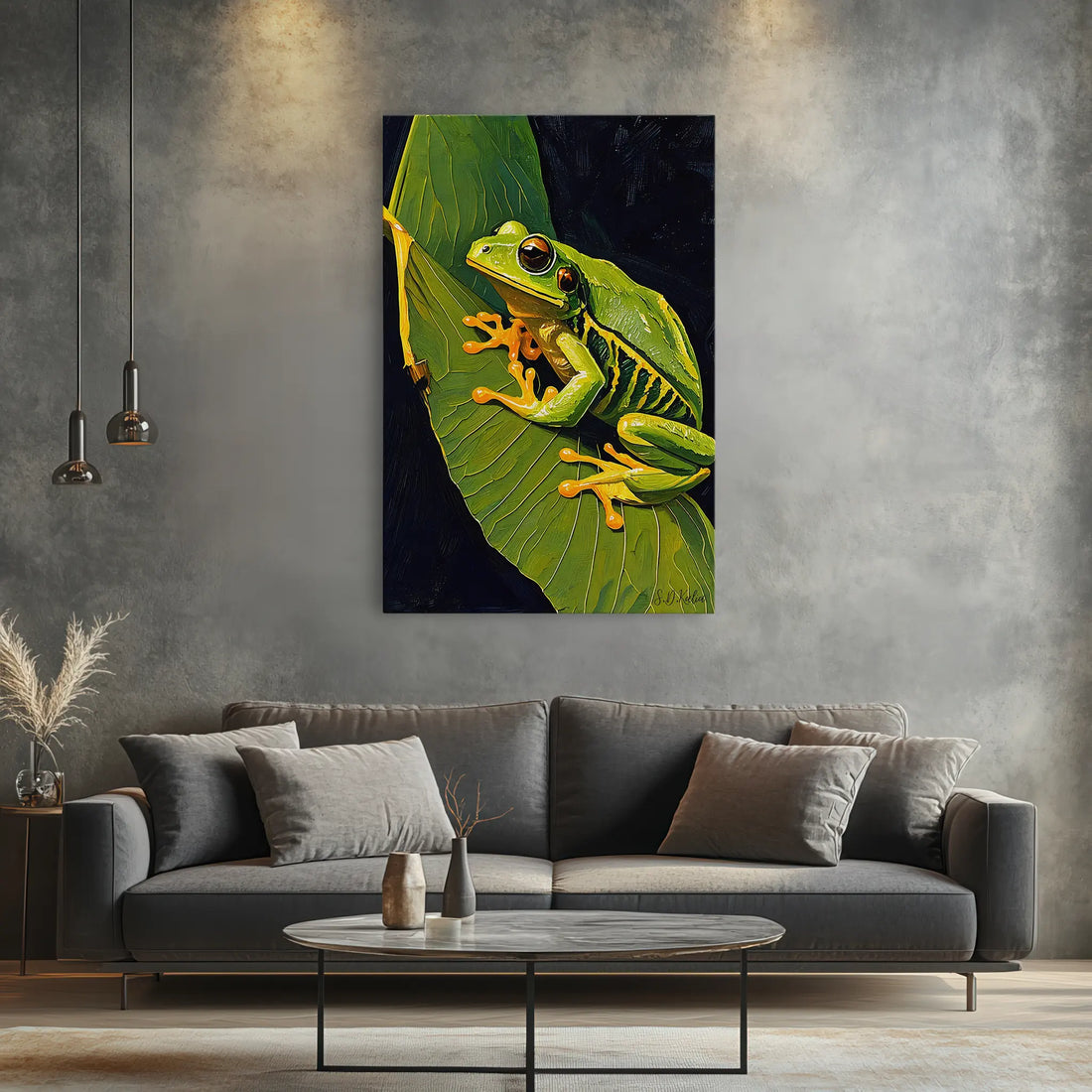 Emerald Sentinel Tree Frog on a Leaf Giclée Print 231075.png Visual Wall Art AR2:3V Giclée Print