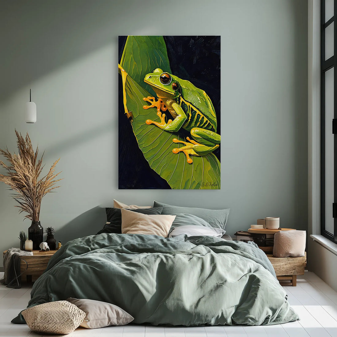 Emerald Sentinel Tree Frog on a Leaf Giclée Print 231075.png Visual Wall Art AR2:3V Giclée Print