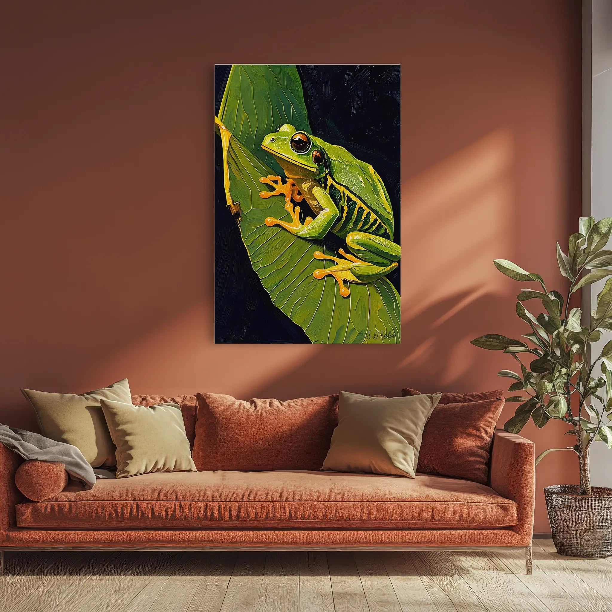 Emerald Sentinel Tree Frog on a Leaf Giclée Print 231075.png Visual Wall Art AR2:3V Giclée Print
