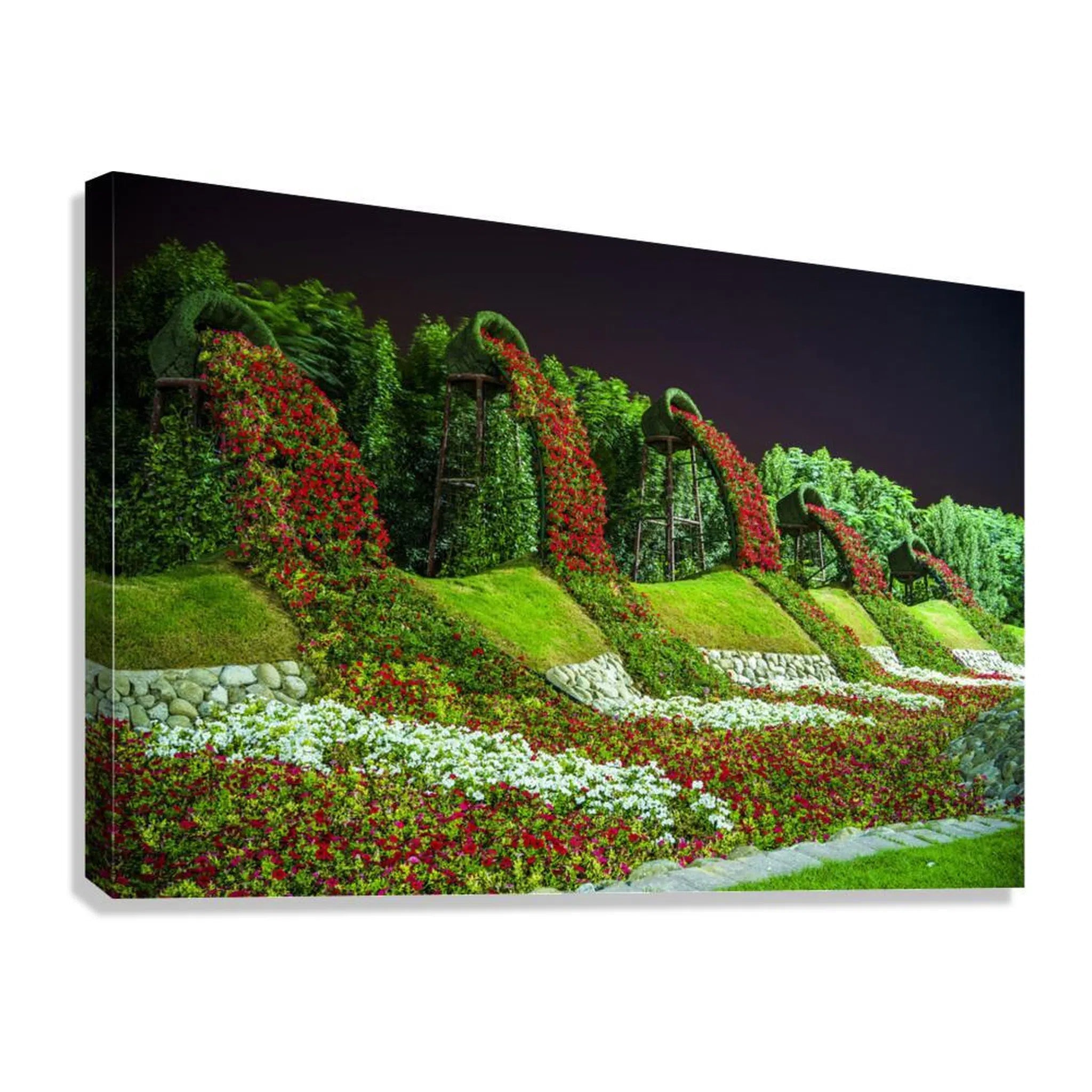 Floral Gardern waterfalls Landscape Giclée Print 32646 Giclée Stretched Canvas Print Visual Wall Art