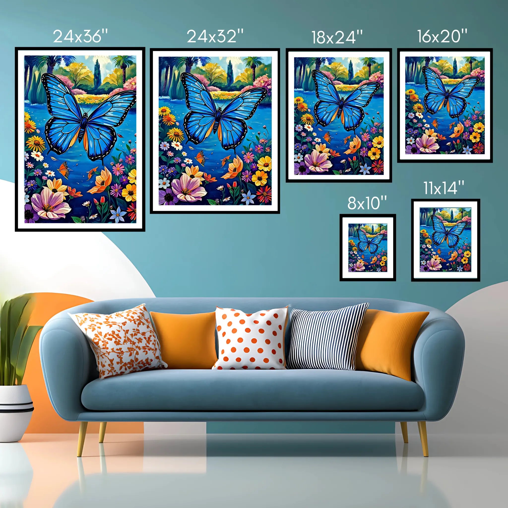 Flying Blue Butterfly-Framed Paper Print-452213 Visual Wall Art Framed Print
