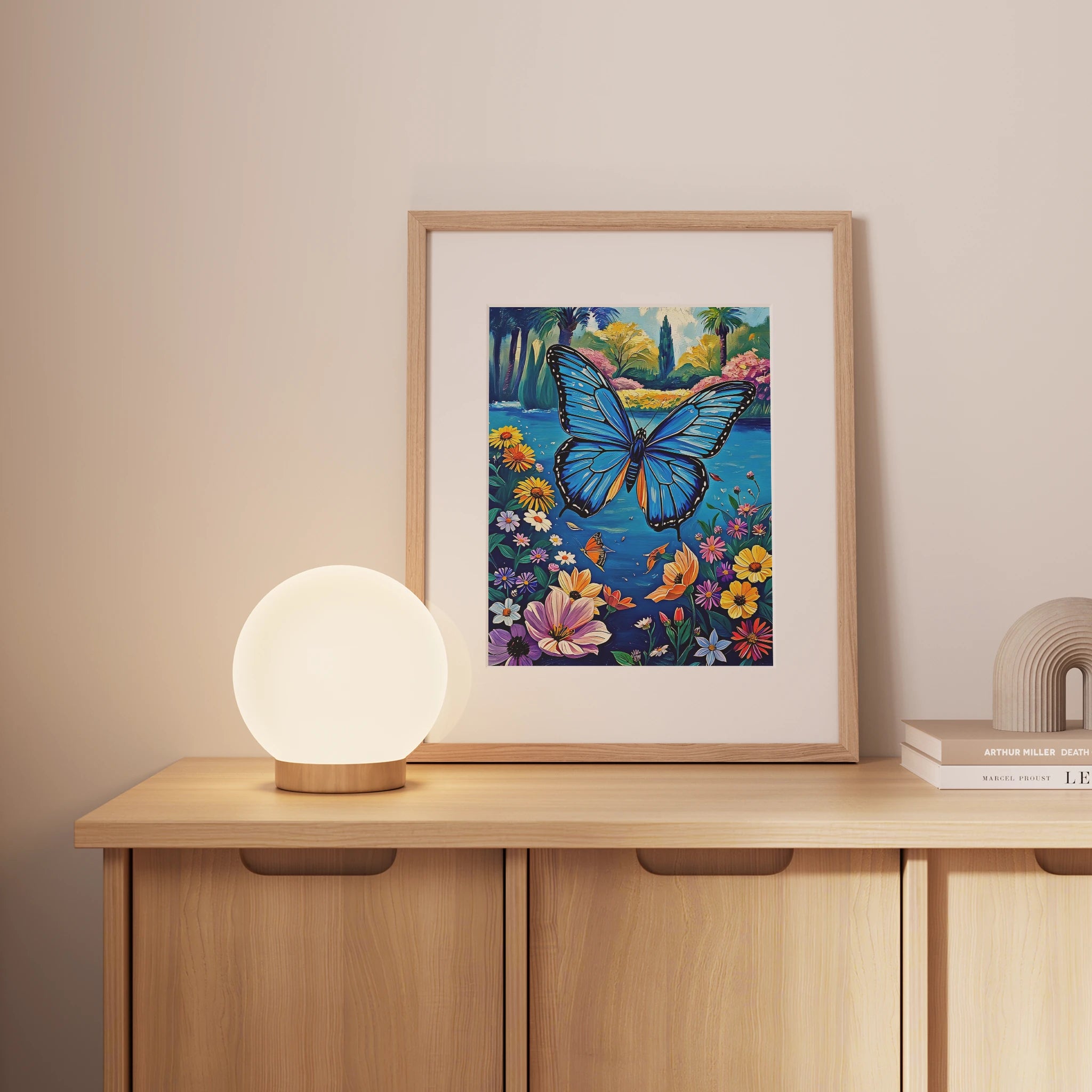 Flying Blue Butterfly-Framed Paper Print-452213 Visual Wall Art Framed Print