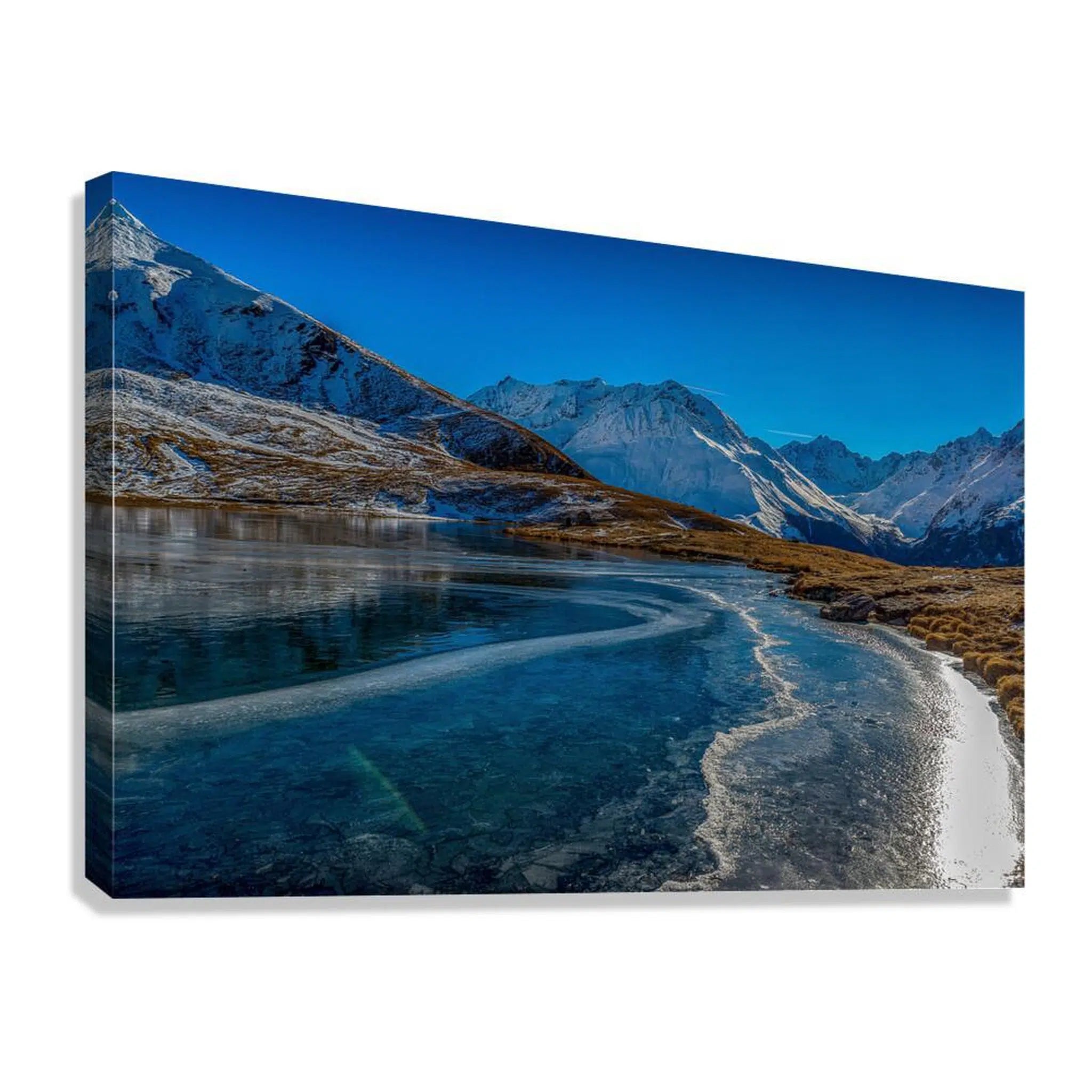 Frozen Mountain Lake Landscape Giclée Print 32651 Giclée Stretched Canvas Print Visual Wall Art