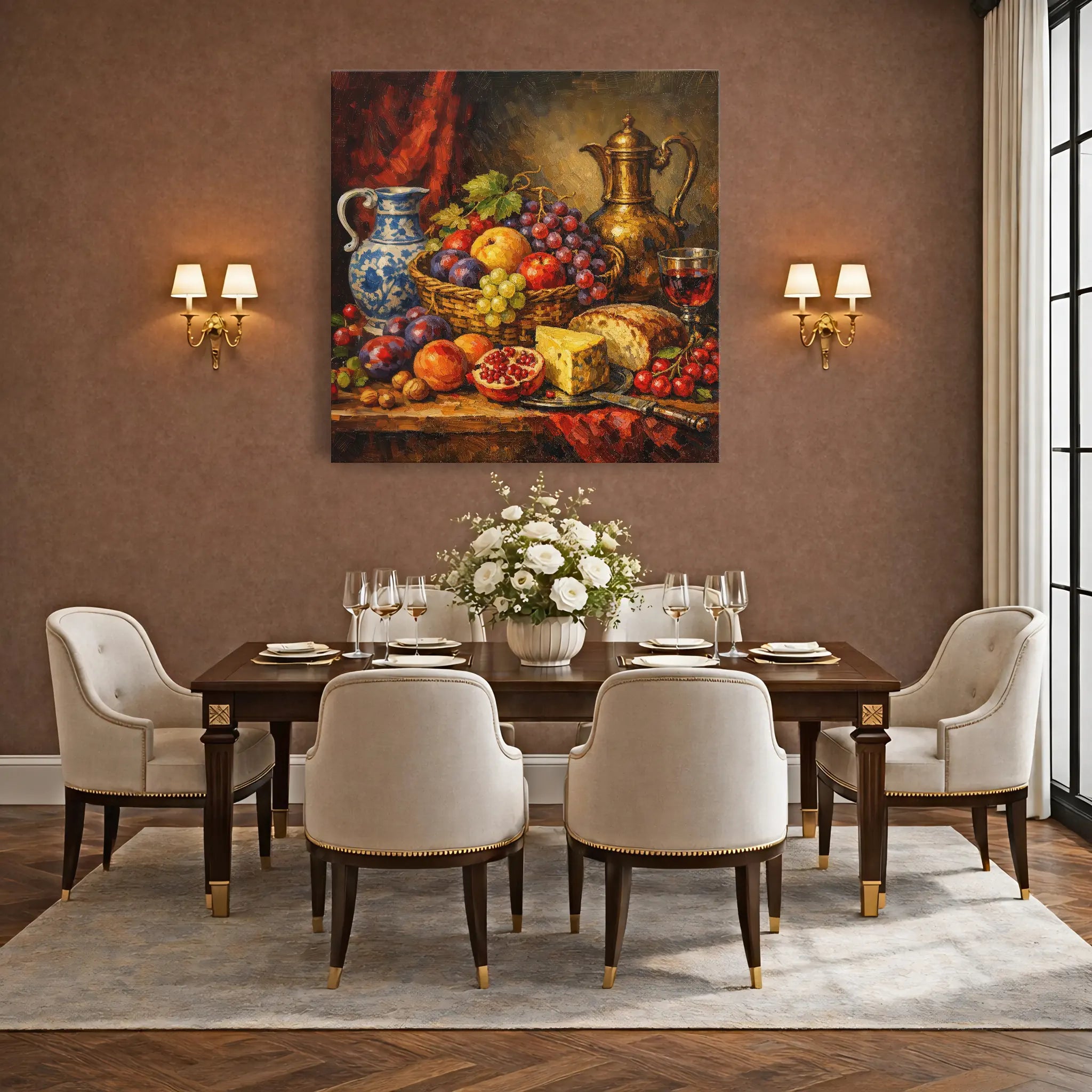 Fruit Basket with Red Wine Still Life Giclée Print 111004 Visual Wall Art AR1:1S Giclée Print