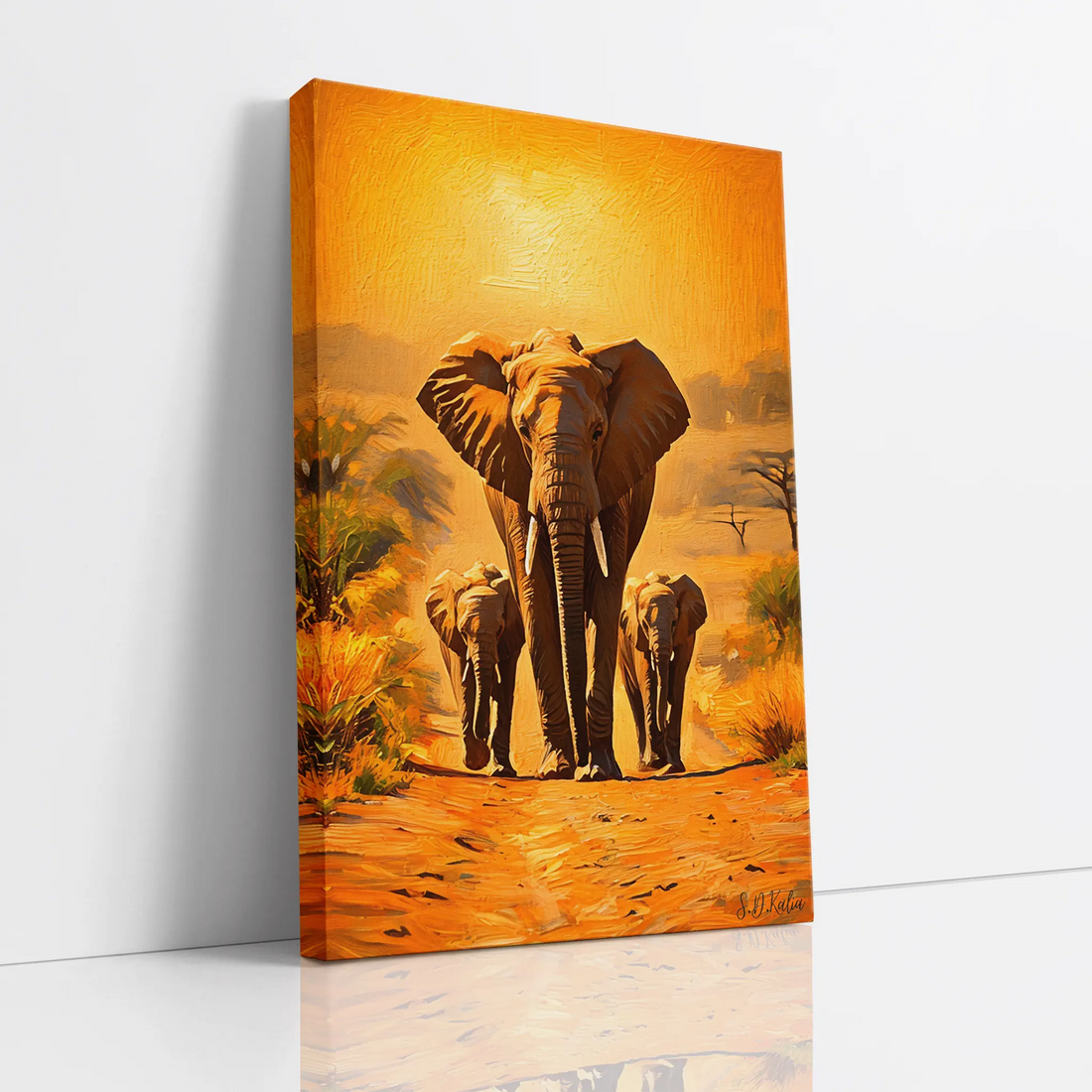 Golden March Elephant Family at Sunset Giclée Print 231020 Visual Wall Art AR2:3V Giclée Print