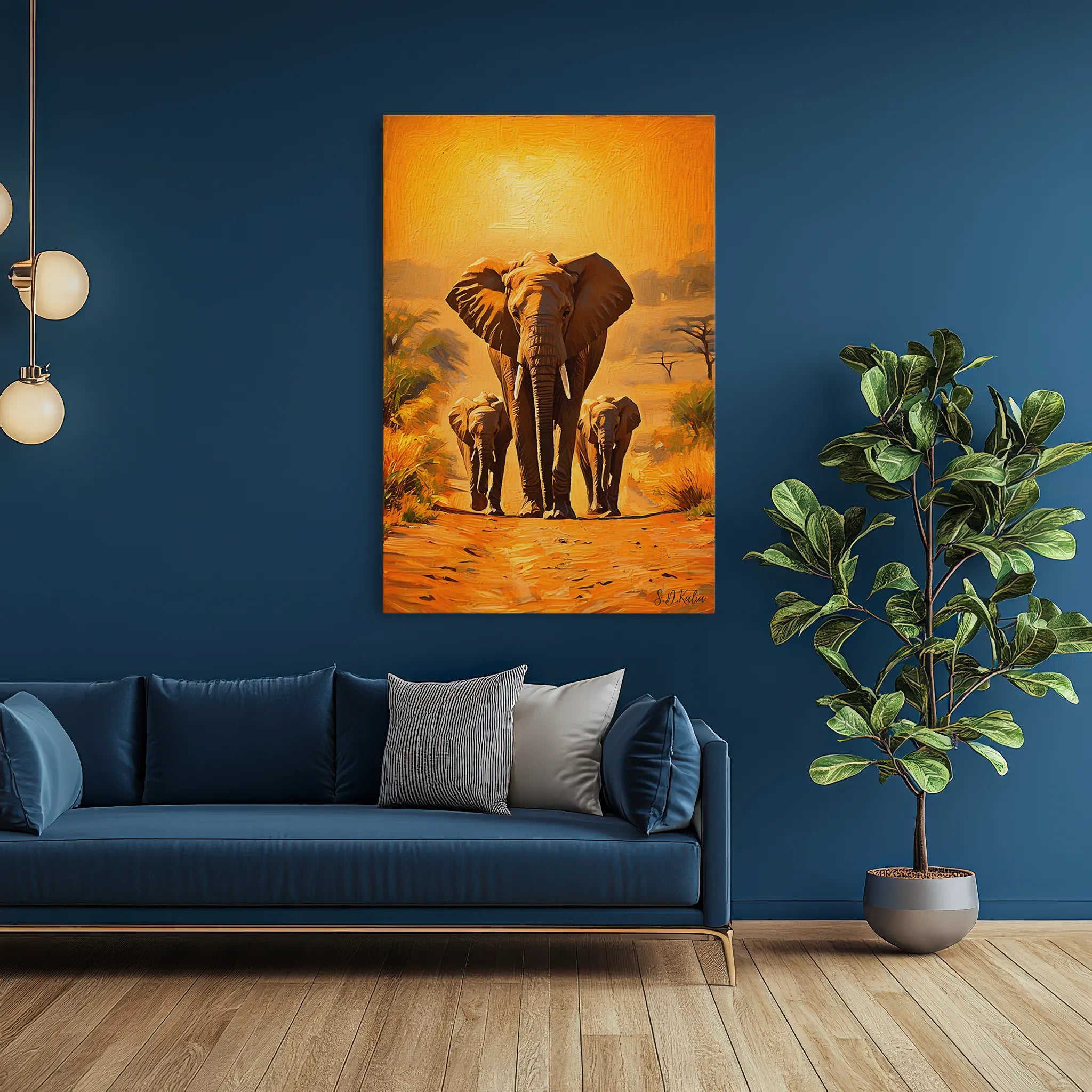 Golden March Elephant Family at Sunset Giclée Print 231020 Visual Wall Art AR2:3V Giclée Print