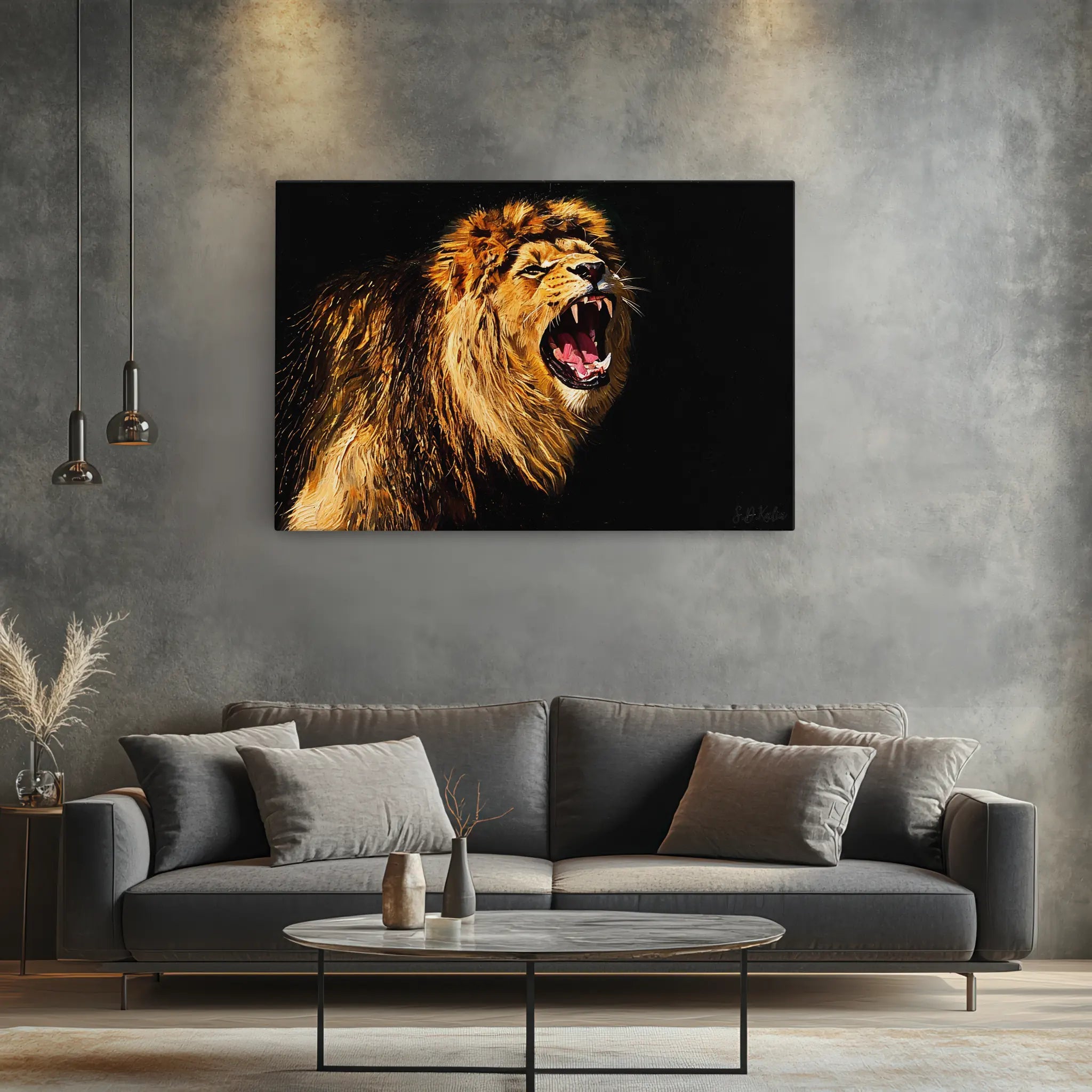 Golden Roaring Lion Safari Predator Giclée Print 321004 Visual Wall Art AR3:2H Giclée Print