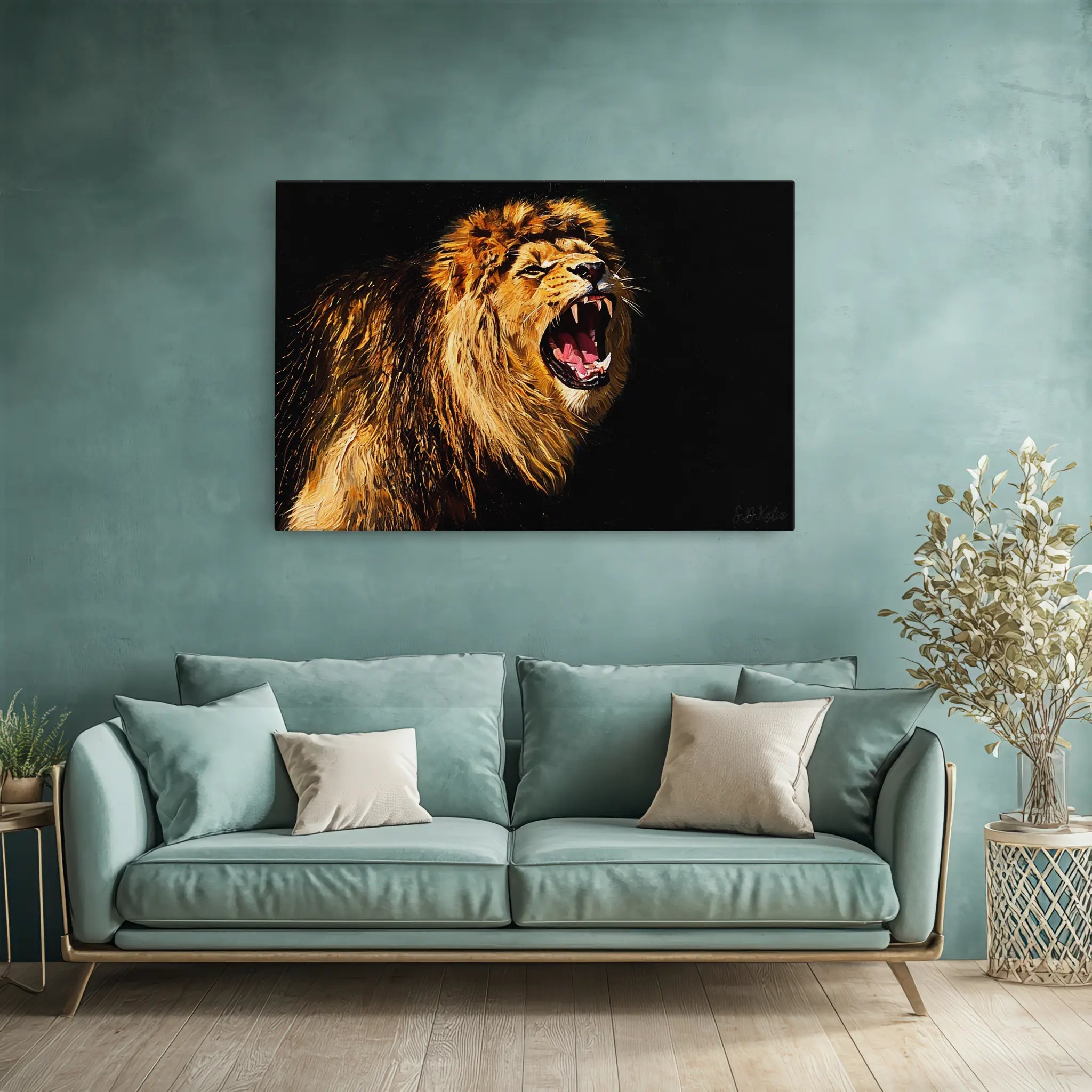 Golden Roaring Lion Safari Predator Giclée Print 321004 Visual Wall Art AR3:2H Giclée Print