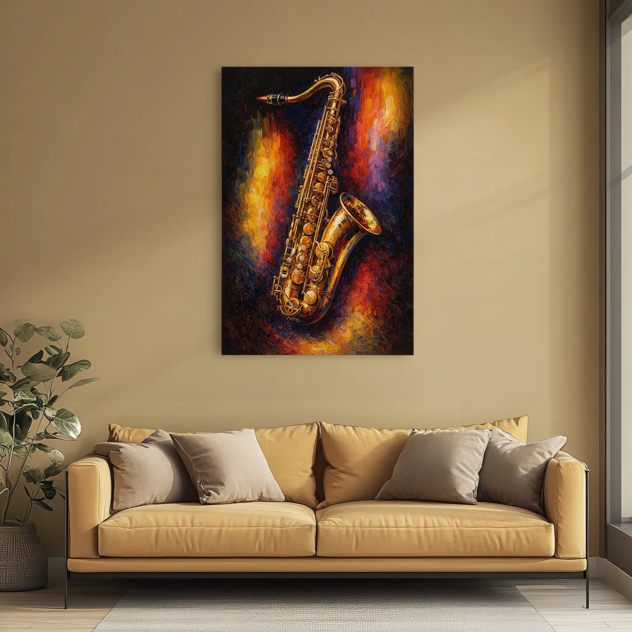 Golden Saxophone on Abstract Glow Giclée Print 235009 Visual Wall Art AR2:3V Giclée Print