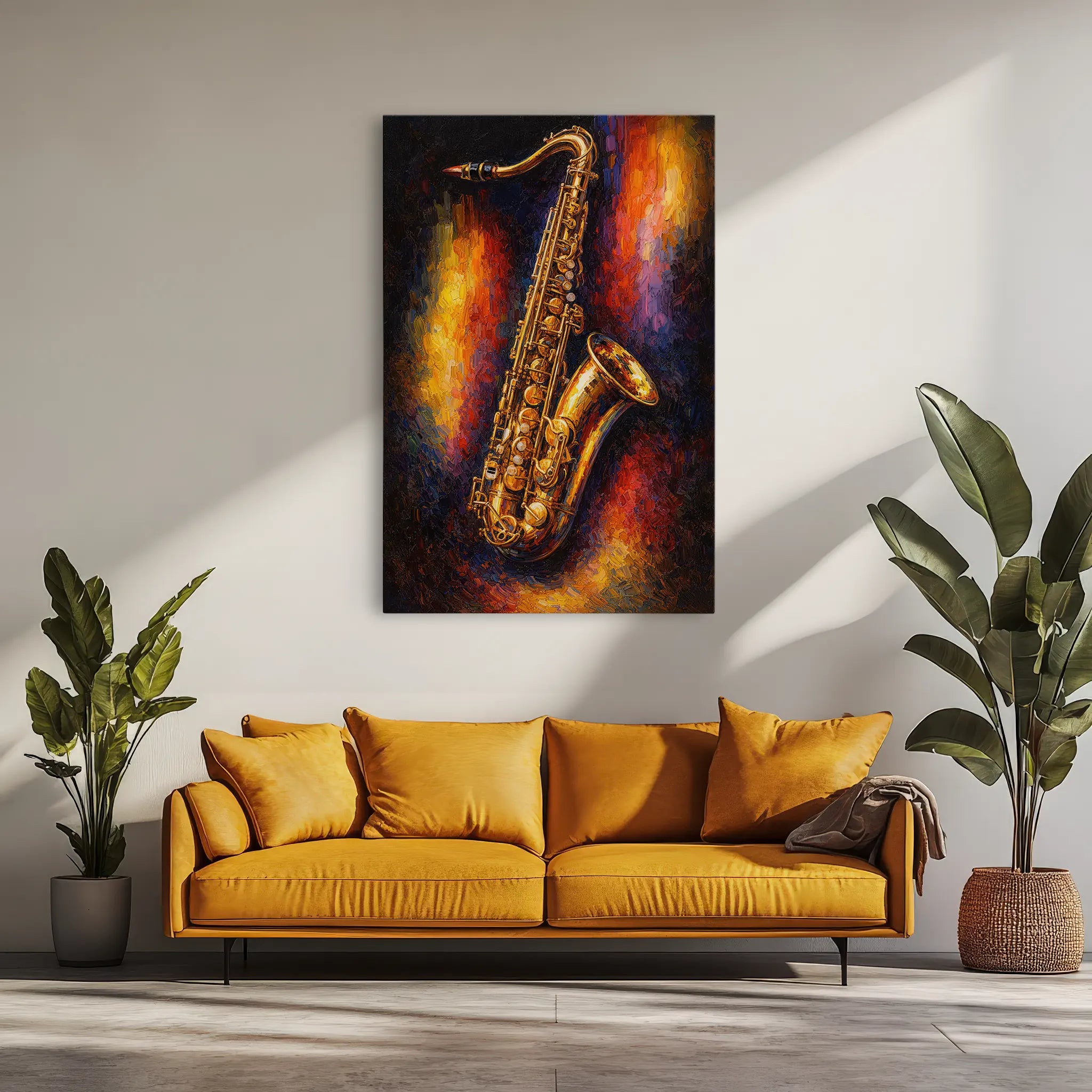 Golden Saxophone on Abstract Glow Giclée Print 235009 Visual Wall Art AR2:3V Giclée Print