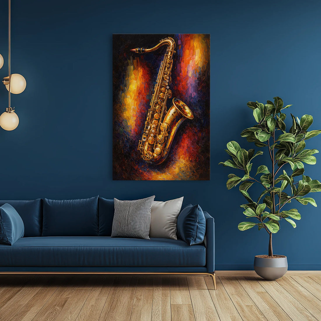 Golden Saxophone on Abstract Glow Giclée Print 235009 Visual Wall Art AR2:3V Giclée Print
